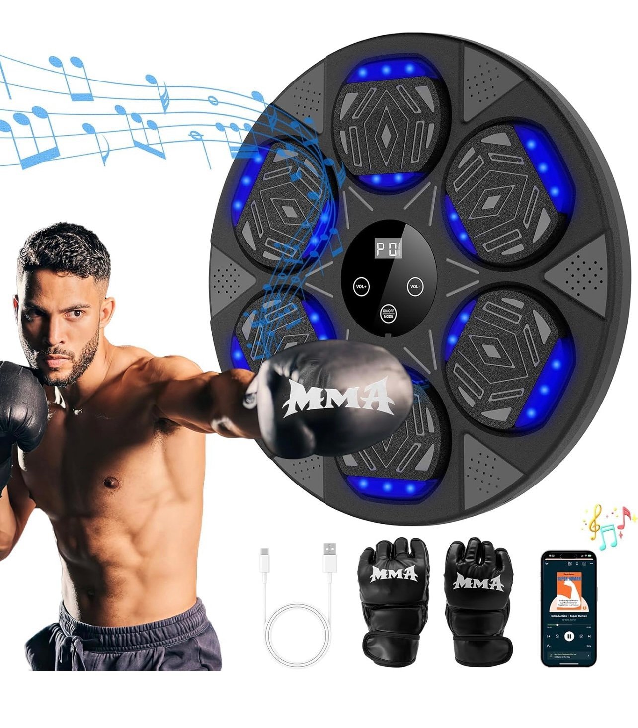 LOLBOX 2024 Music Boxing Machine with Boxing Gloves, Smart Bluetooth Boxing Mach