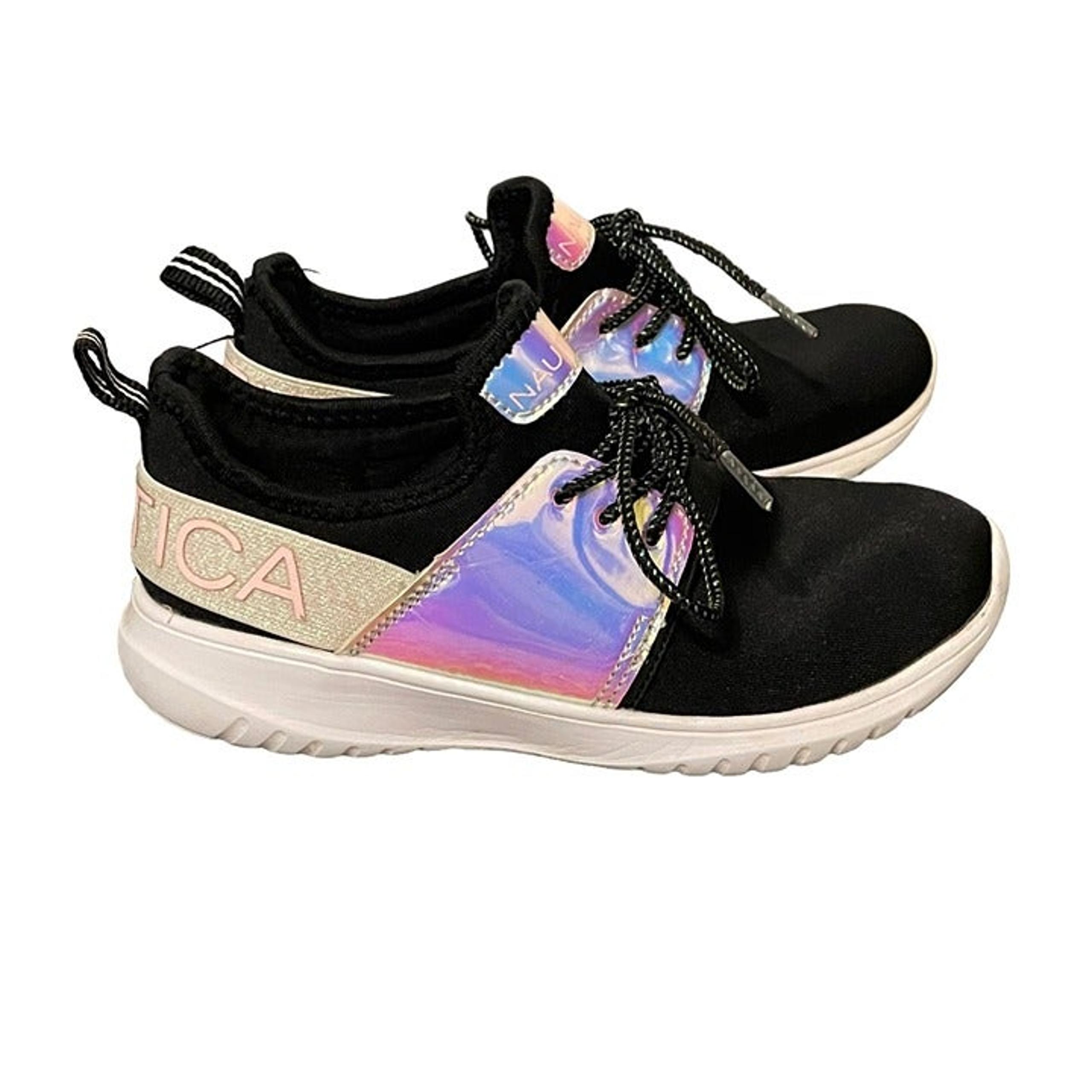 Nautica Size 1 Girls Black & White Sneakers #R-4-10