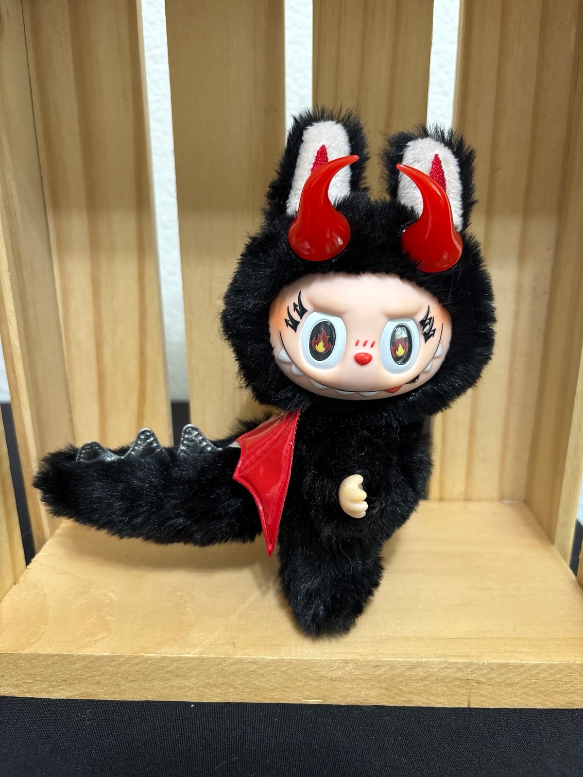 Custom Labubu – Black Devil with Red Horns & Dragon Tail