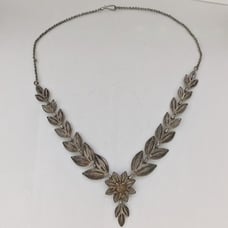 Vintage Antique *SILVER TESTED* Filigree Floral Leaves Necklace
