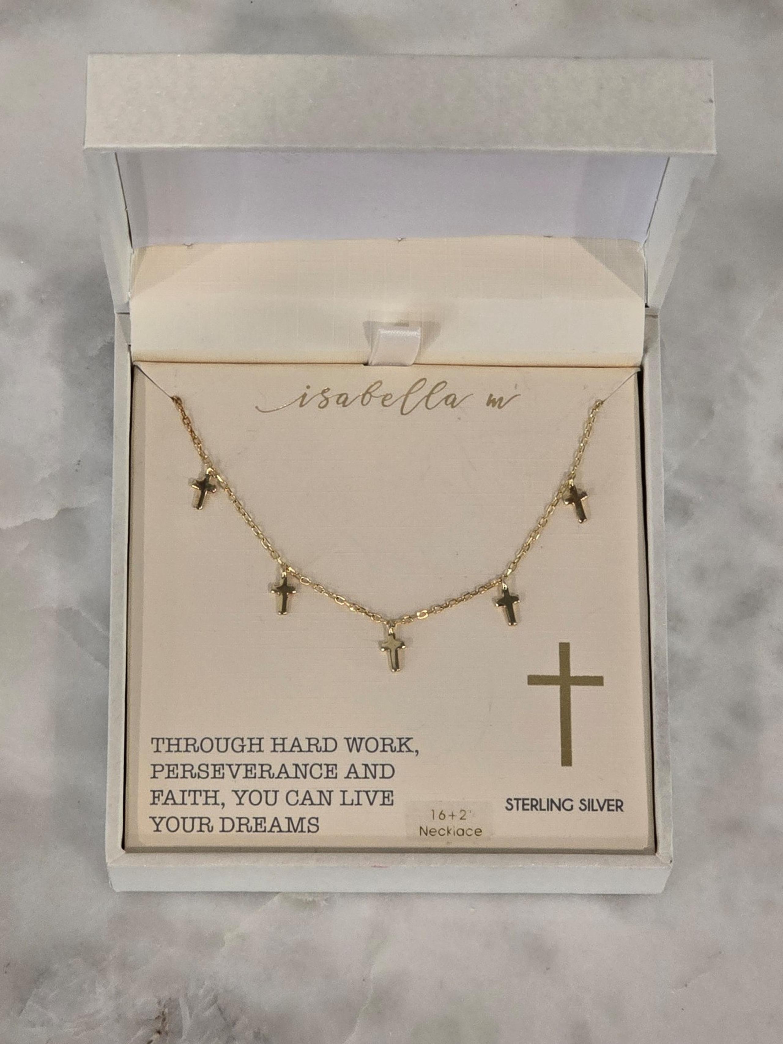 isabella 16+2" sterling silver gold multiple cross neclace new in box Fast Ship