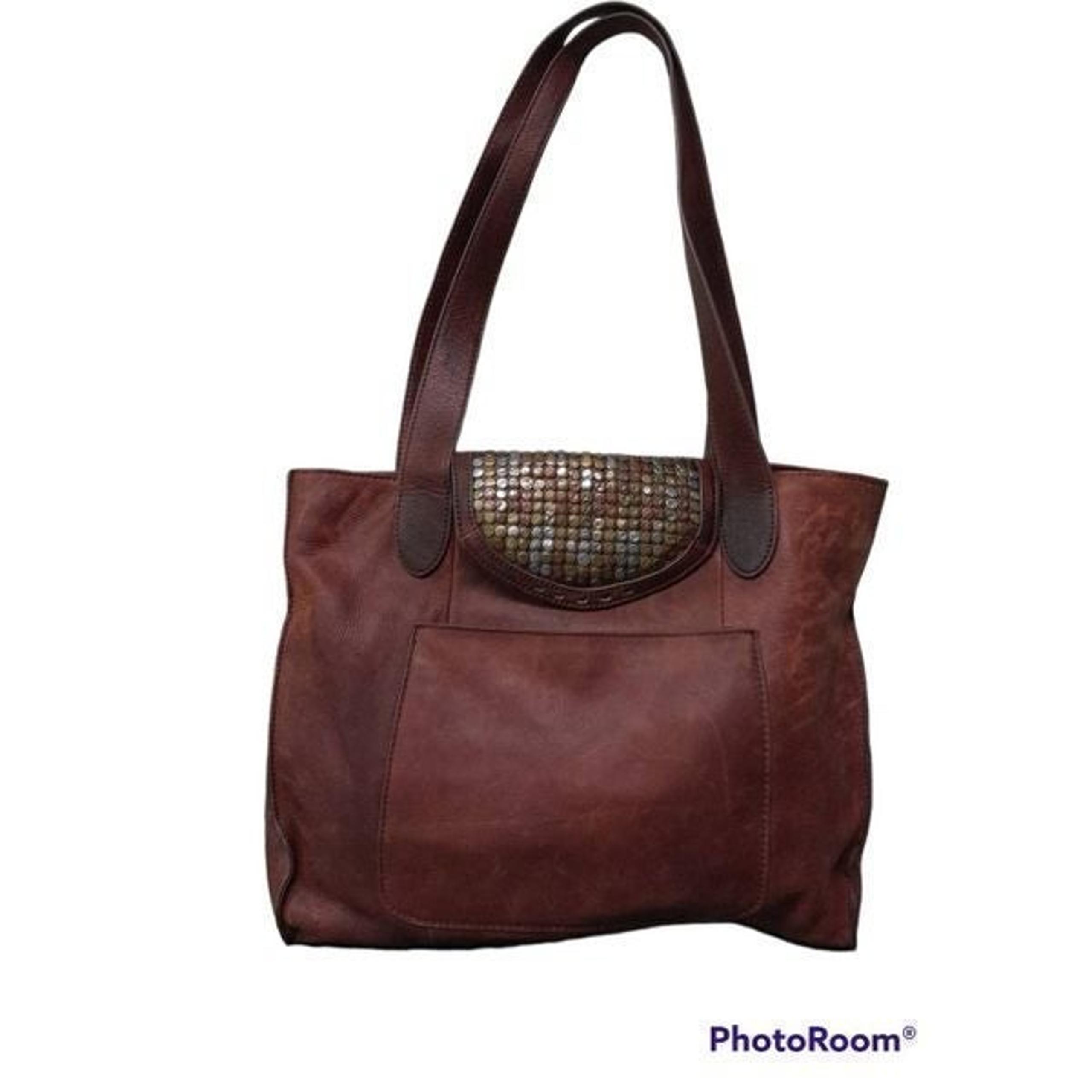 Lucky Brand Leather Studded Brown Tote Shoulder Bag Purse