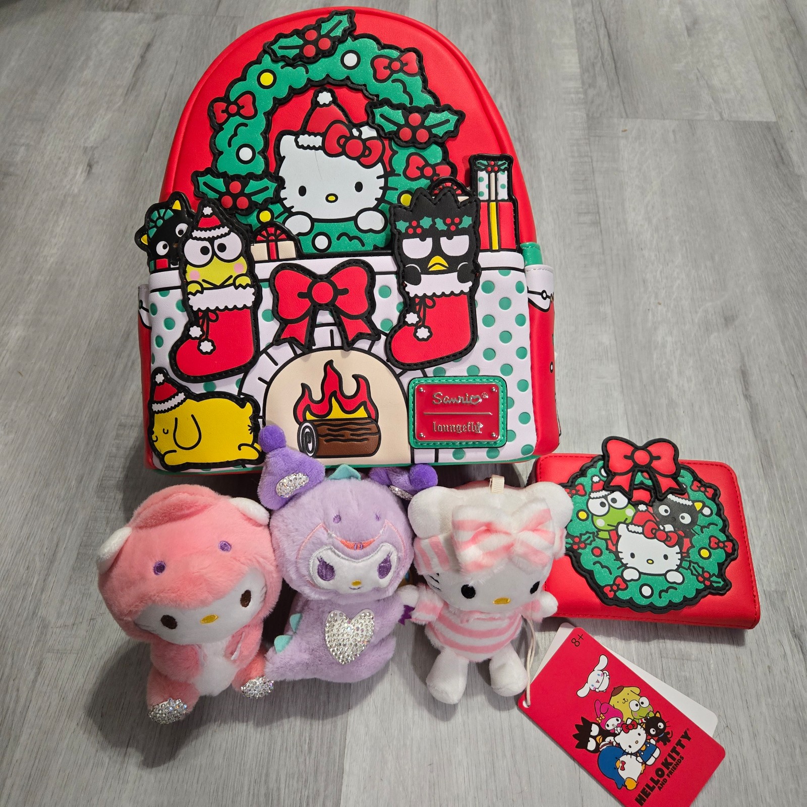 Sanrio Hello Kitty & Friends Christmas Backpack Wallet and Plushies Bundle
