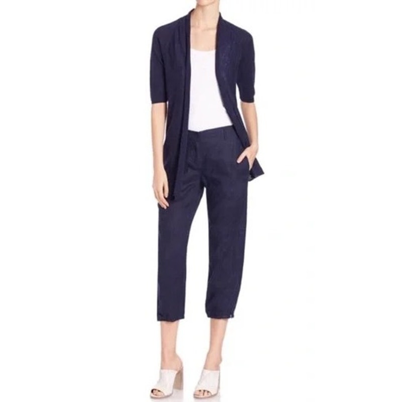 Eileen Fisher Blue 100% Linen Zipper Side Hem Crop Jogger Pants Size: M