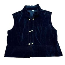 Vintage Y2K Black Velour Vest With Double Gold Buttons Size Large/XL