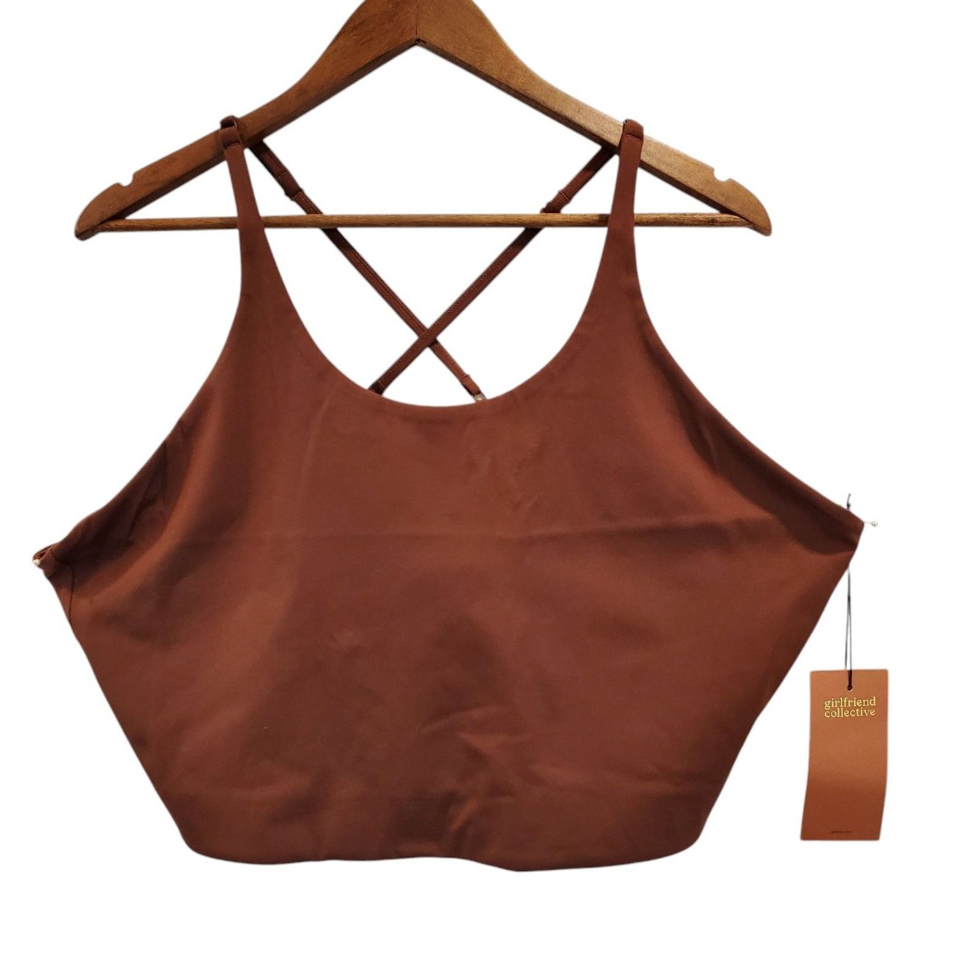 Girlfriend Collective Topanga Sports Bra Brown plus Size 4XL NWT high neck cross