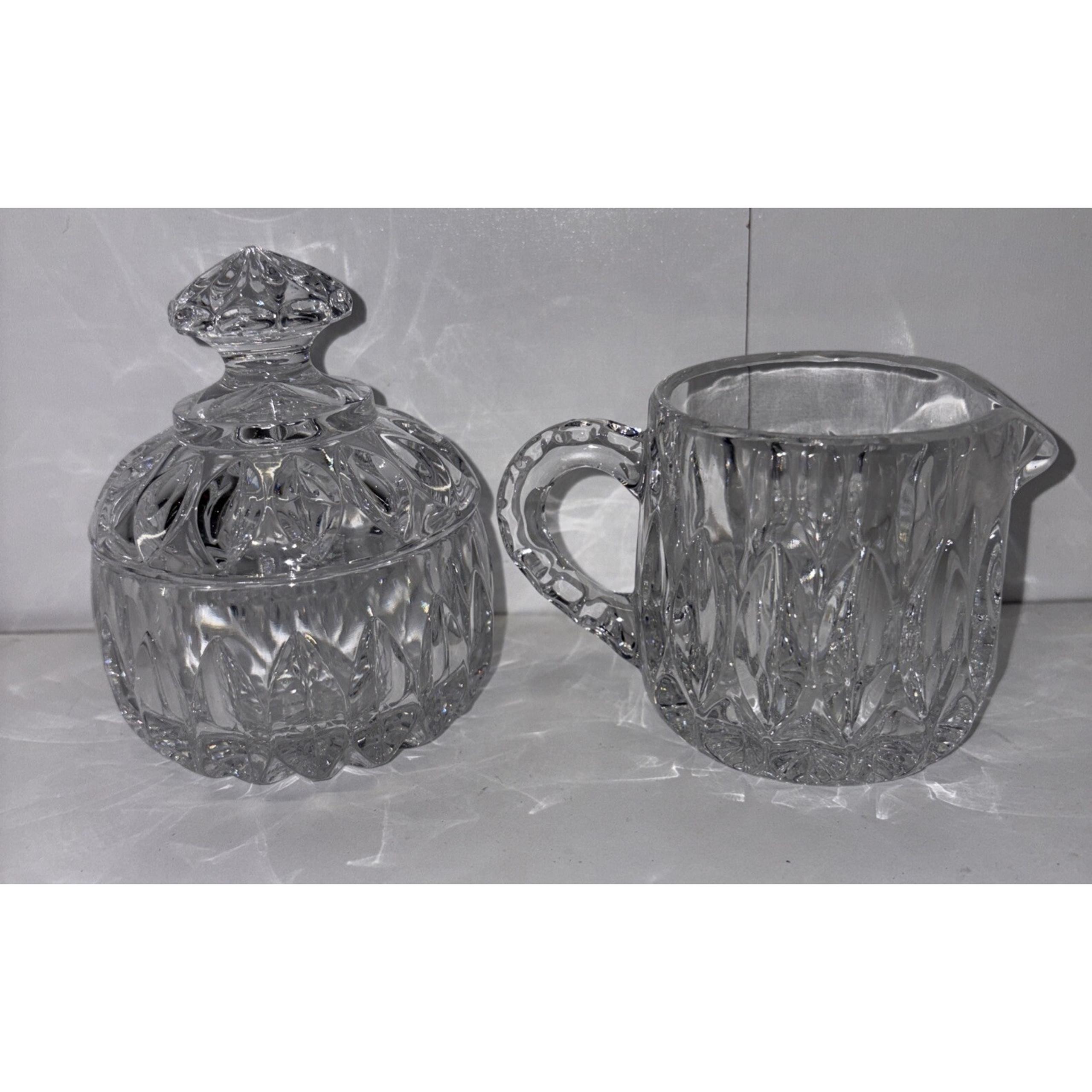 Vintage 80s Gorham Althea Cut Crystal Creamer And Sugar Bowl Set