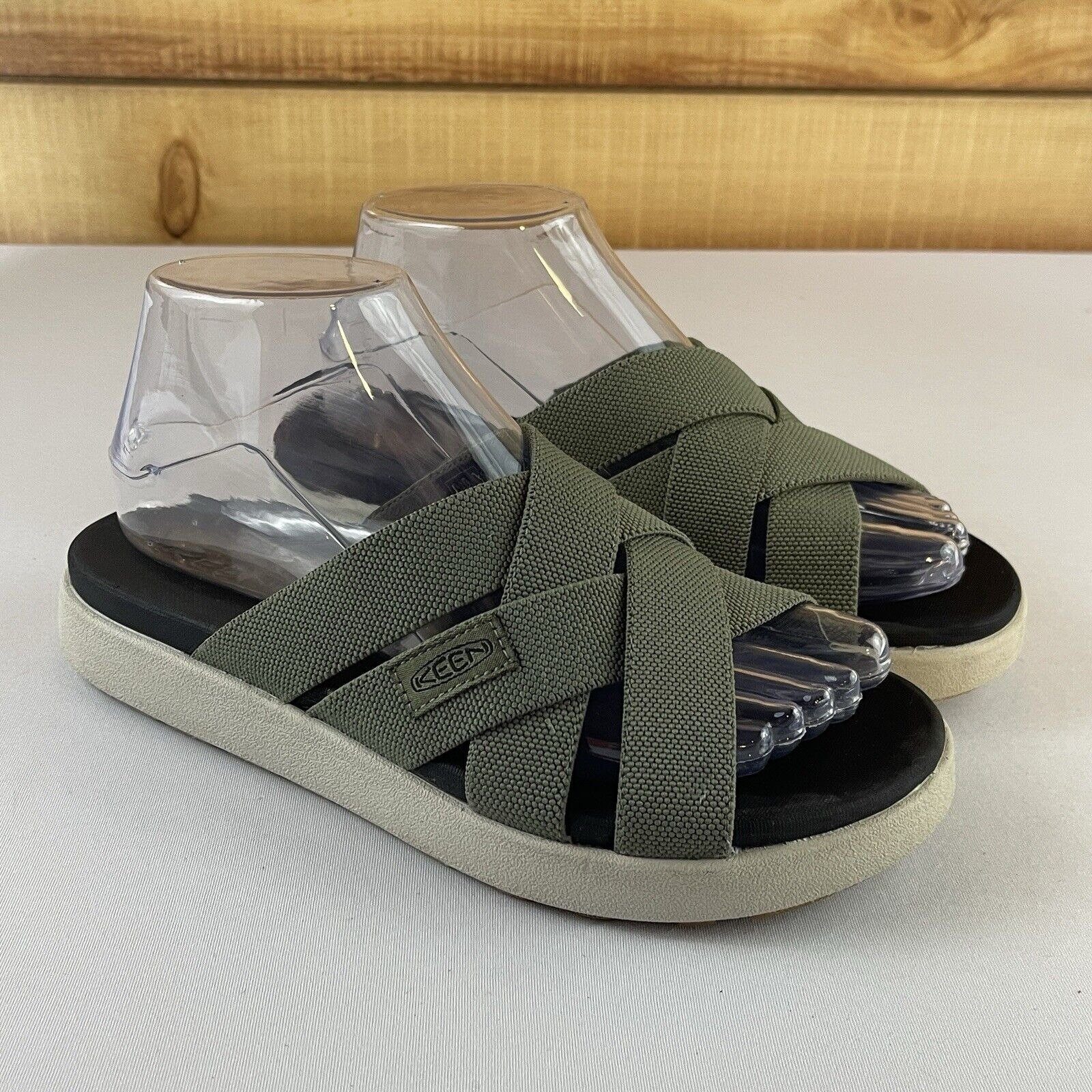 Keen Elle Womens 7.5 Green Slip On Open Toe Strappy Active Comfort Sandal Slide