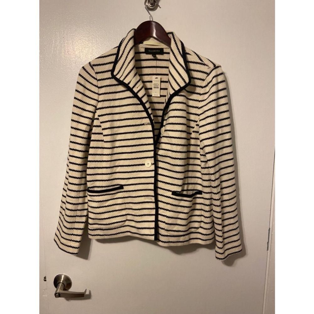 New with‎ Tag Talbots Womens Stripped Cotton Blend Nautical Blazer Jacket Sz L