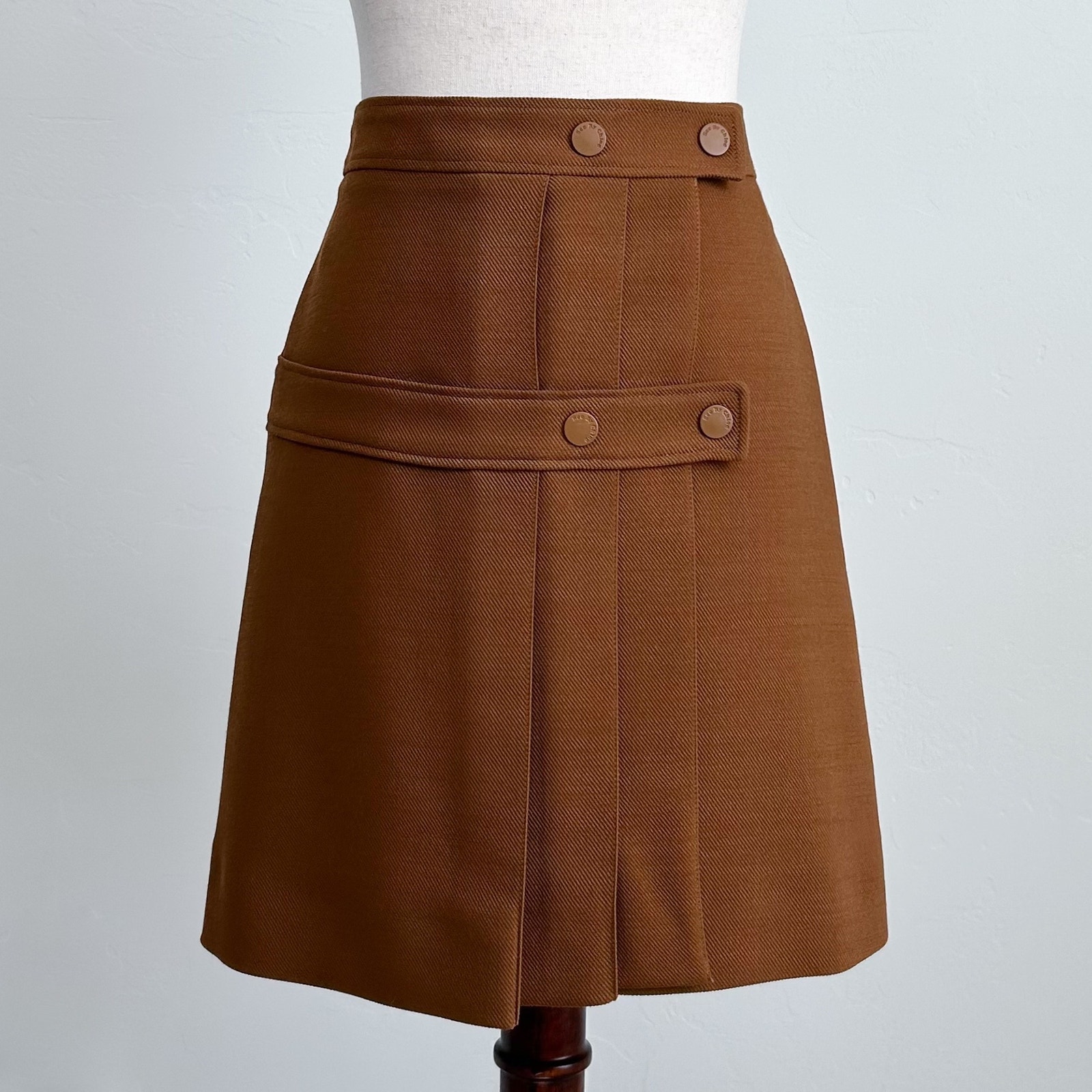 See By Chloe Wool Twill Pleated Wrap Brown Skirt