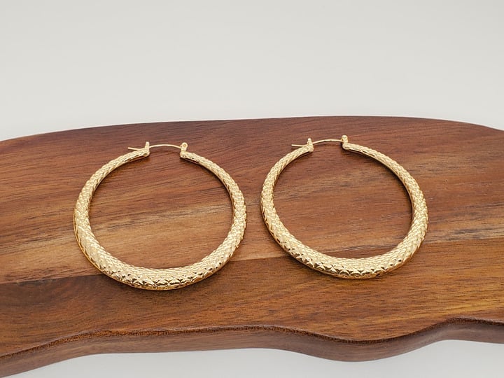 14K Gold Womens Large Etched Hoop Earrings Ladies New 14 K Silver Hoops Jewelry