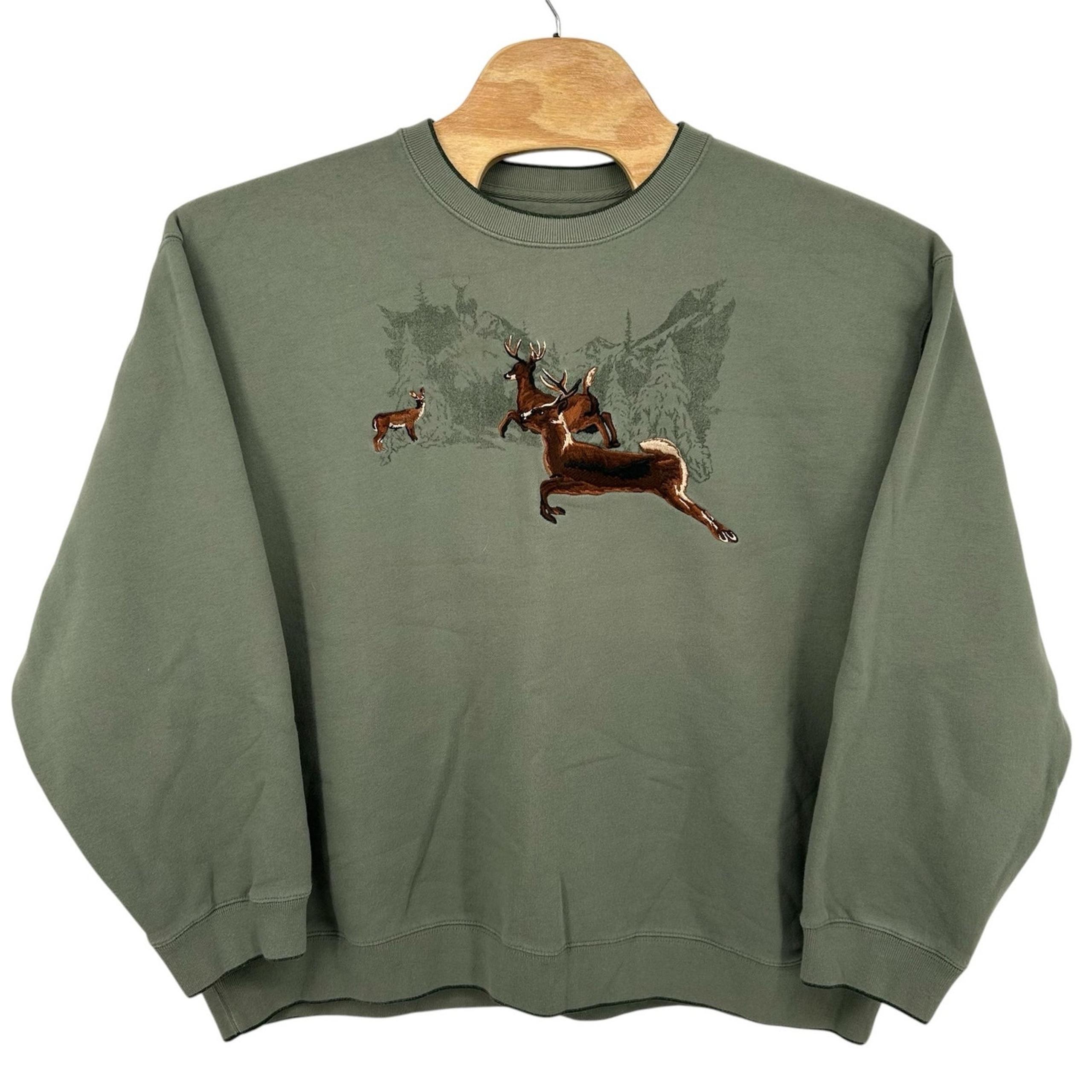 Vintage 90s y2k men's Croft and Barrow Embroidered Buck Deer Crewneck Sweatshirt