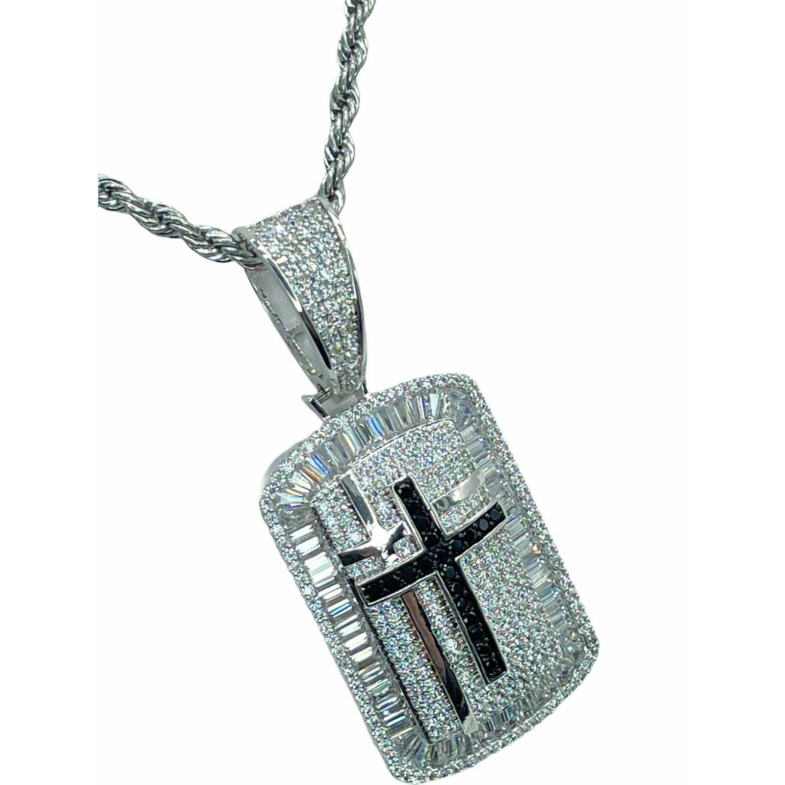 Cross Dog Tag Necklace 14K Gold Finish