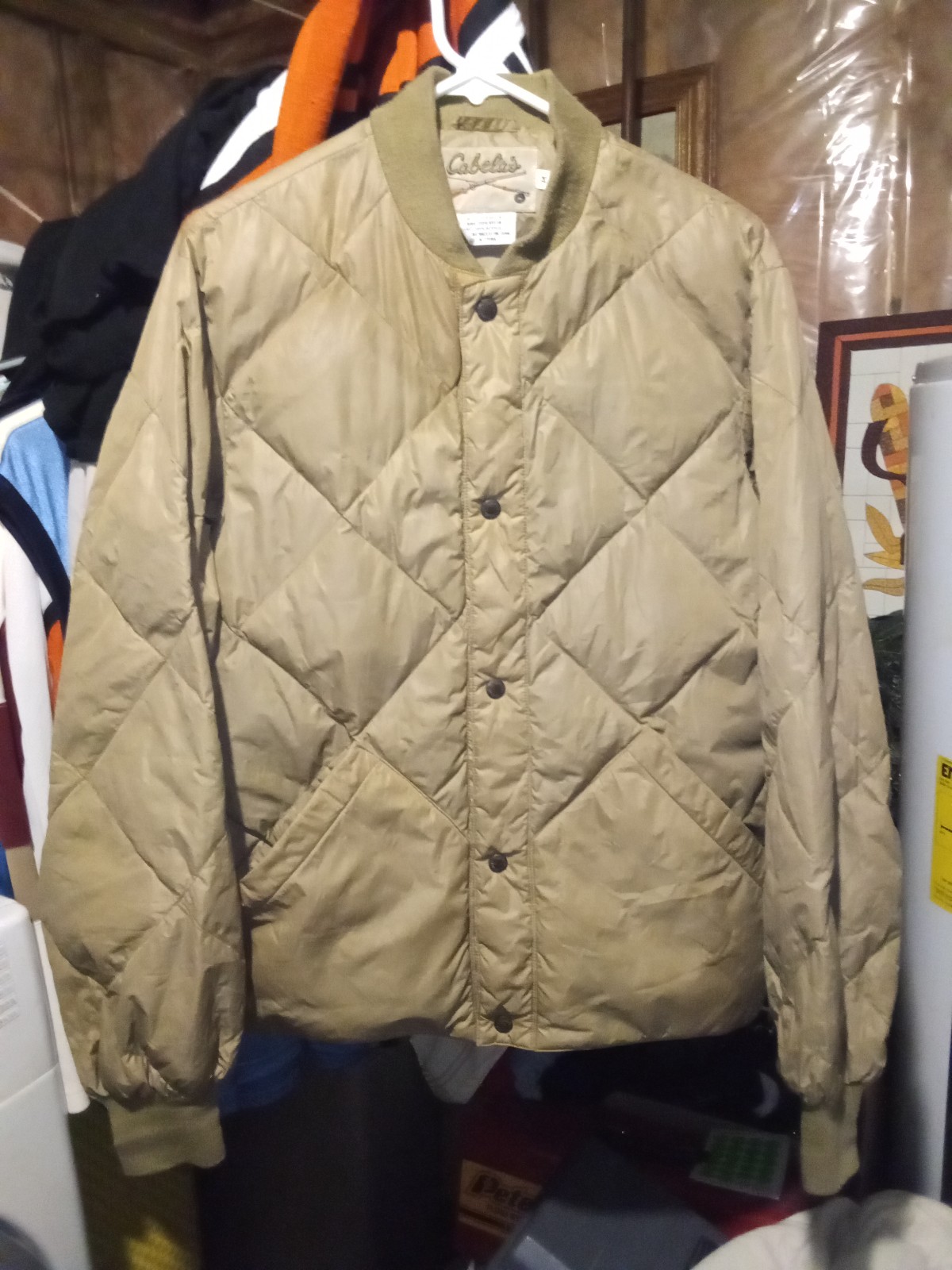 Cabelas Vtg 80s Waterfowl Down Puffer Snap Jacket Size M Nylon Hunting Beige