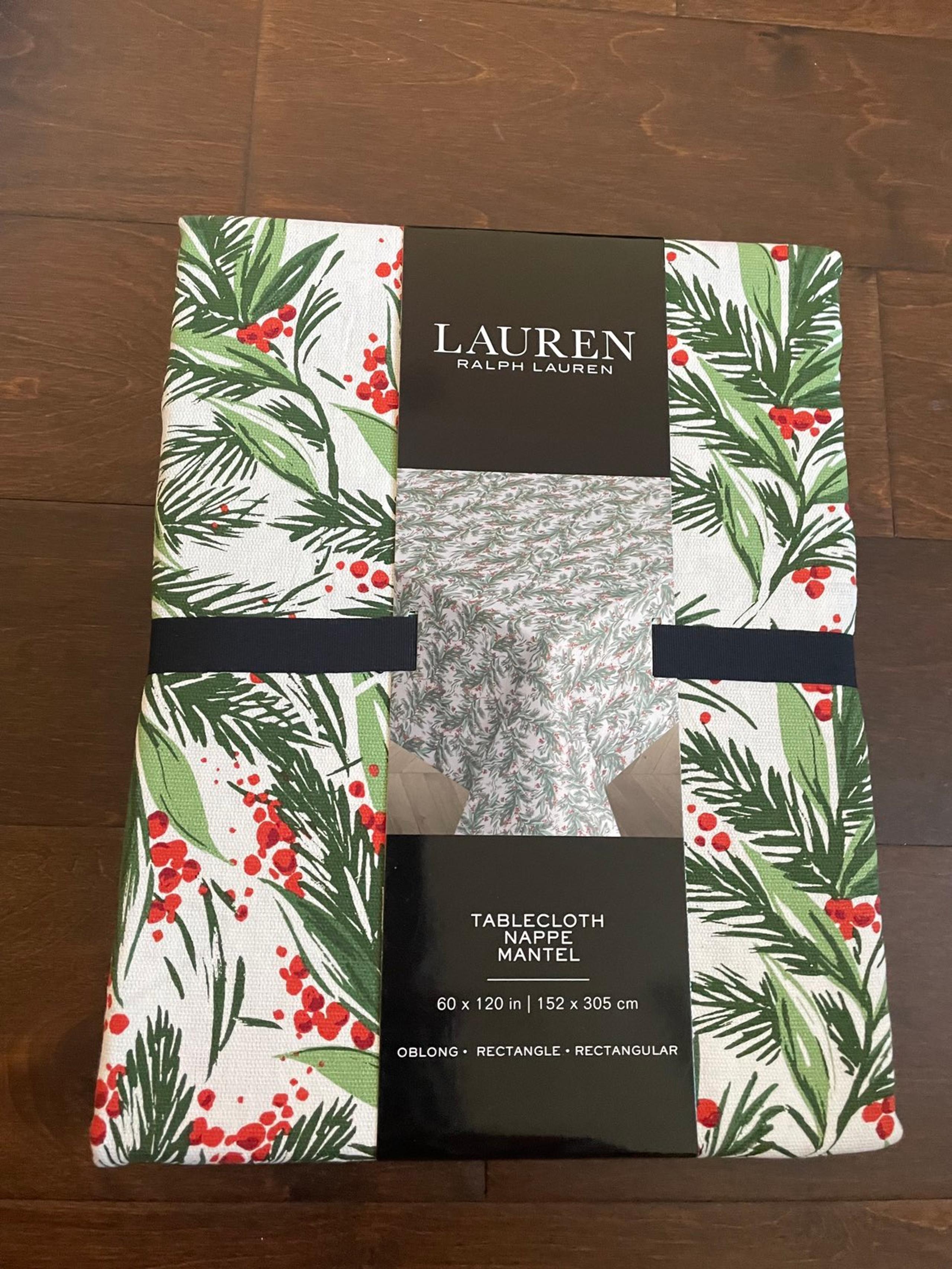 Ralph Lauren CEDARBERRY Red White Christmas Holiday FLORAL Tablecloth 60”x120”