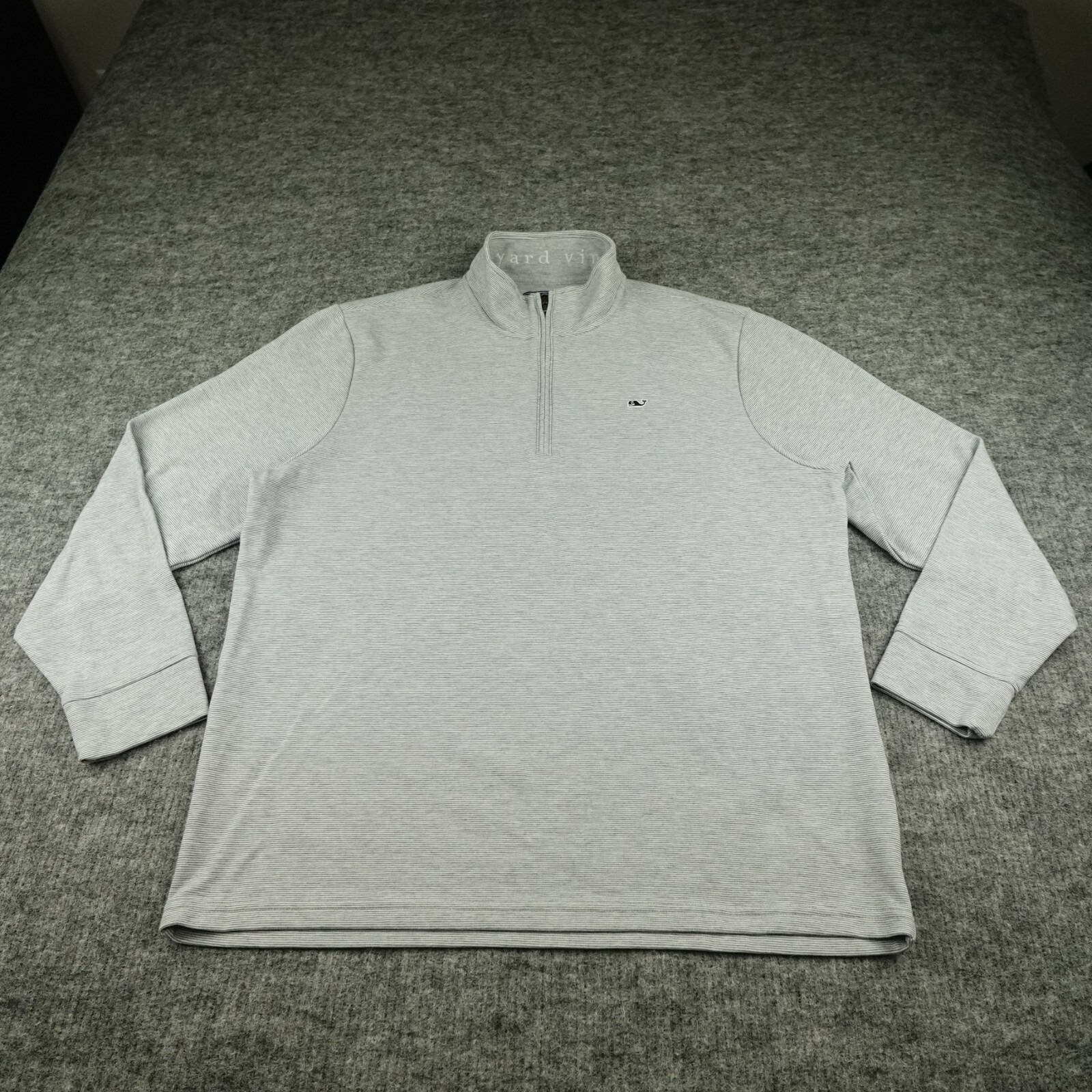 Vineyard Vines Mens Pullover 2XL Gray Pin Strip Saltwater 1/4 Zip Preppy Casual