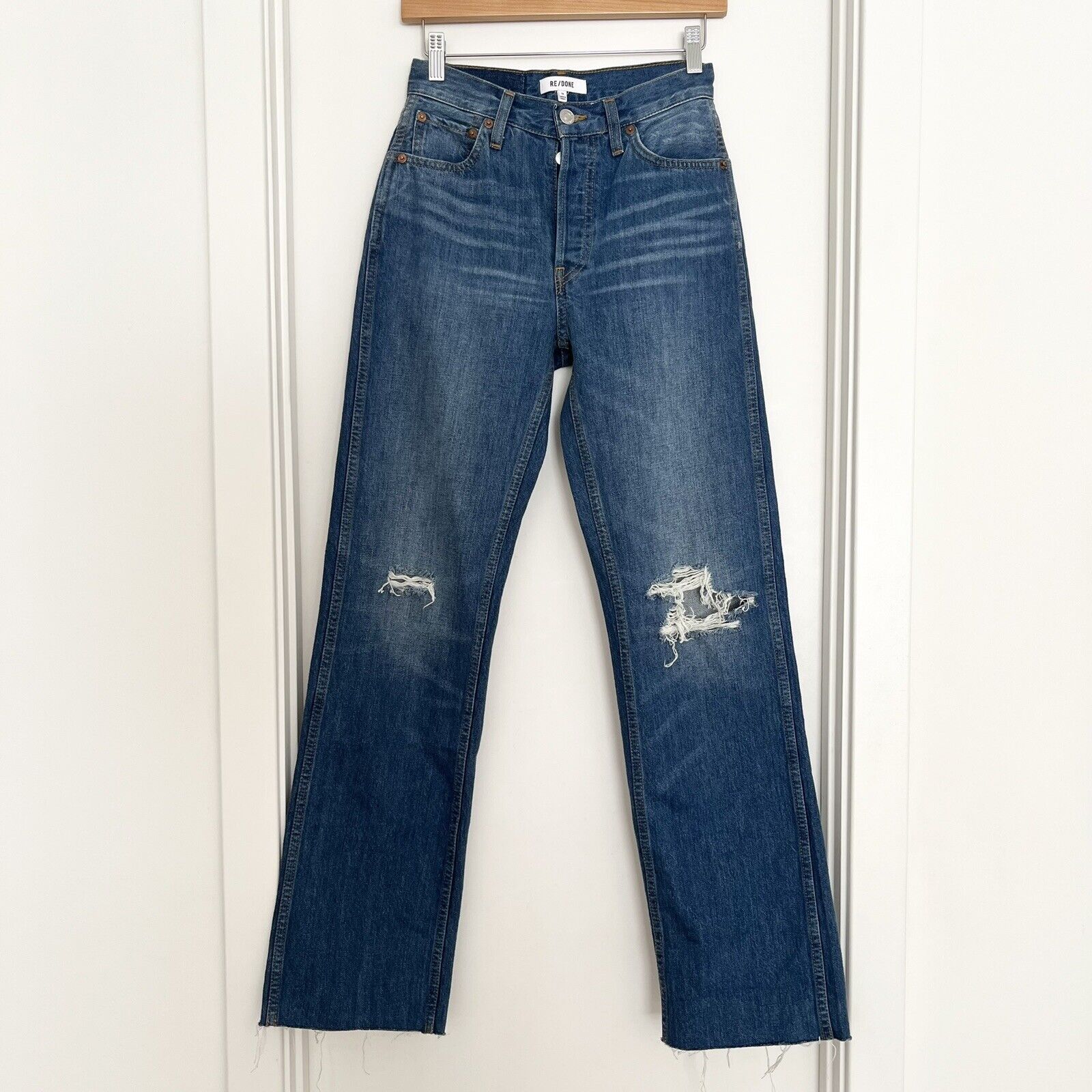 NWT RE/DONE 90s Hight Rise Loose Jeans - Destroyed Broken Blue, Size 24
