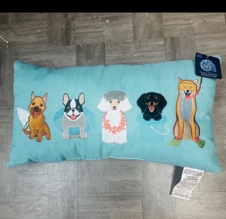 Summer Frenchie Doxie Corgi Embroidered Pillow