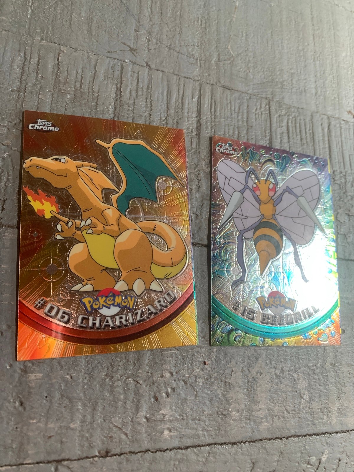 Pokemon Topps Chrome #6 Charizard & #15 BeeDrill Miscut Error Card Lot
