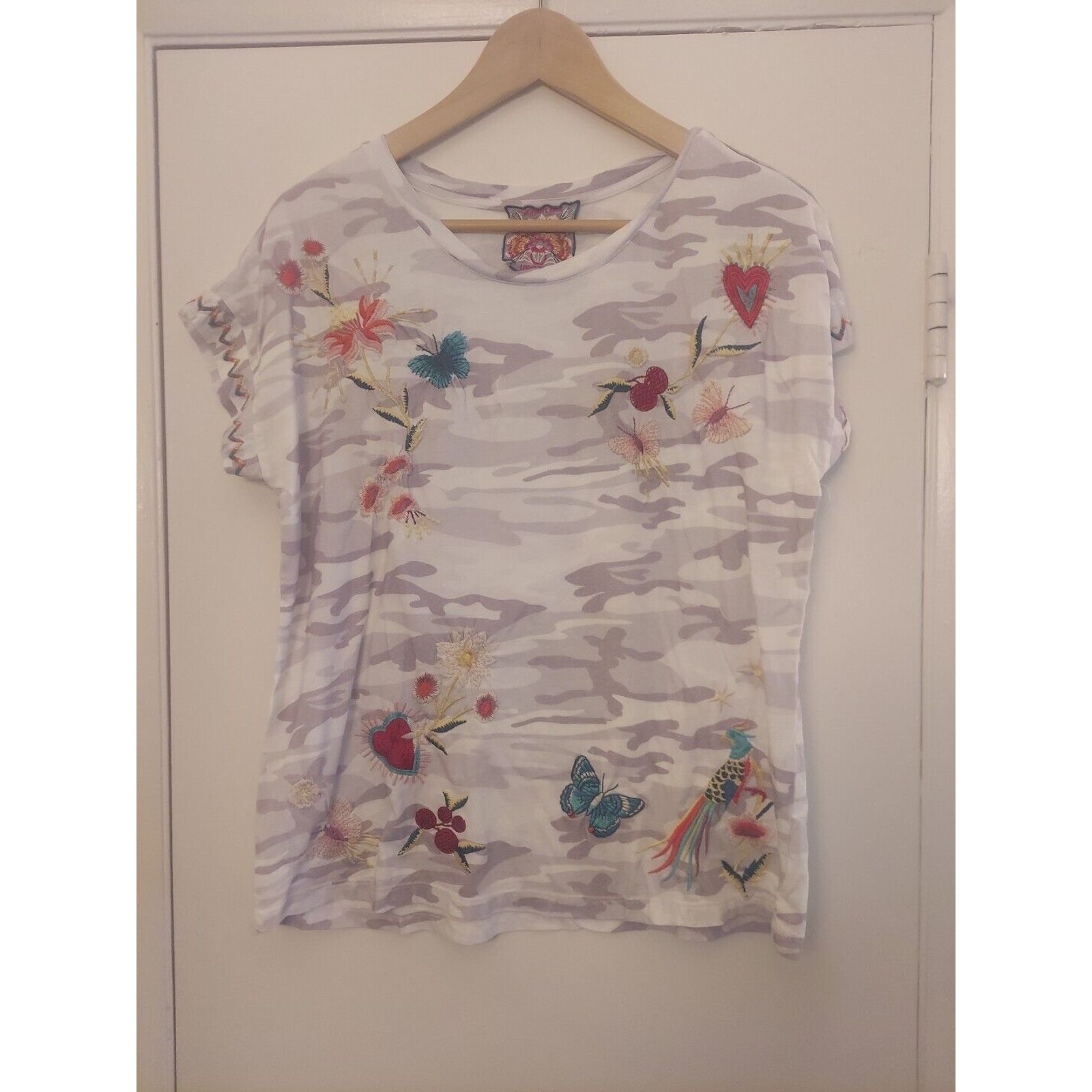 Johnny Was Adara Embroidered Butterfly Peacock Floral Sz Small Camo