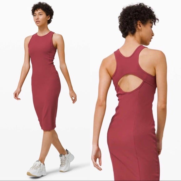LULULEMON Brunch and Back Cutout Ribbed Midi Dress