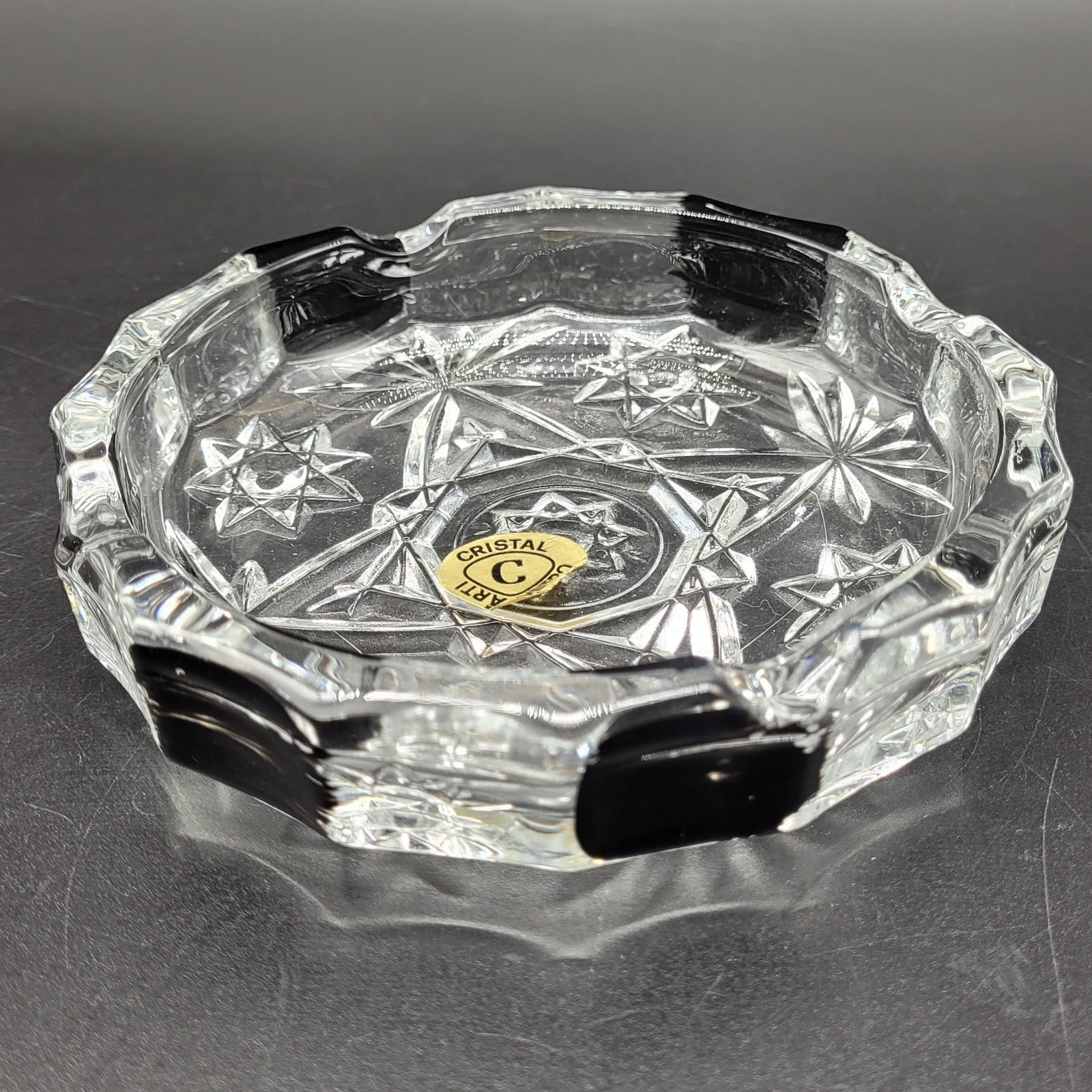 Vintage luxurious cut crystal Black / Clear Cigar Ashtray