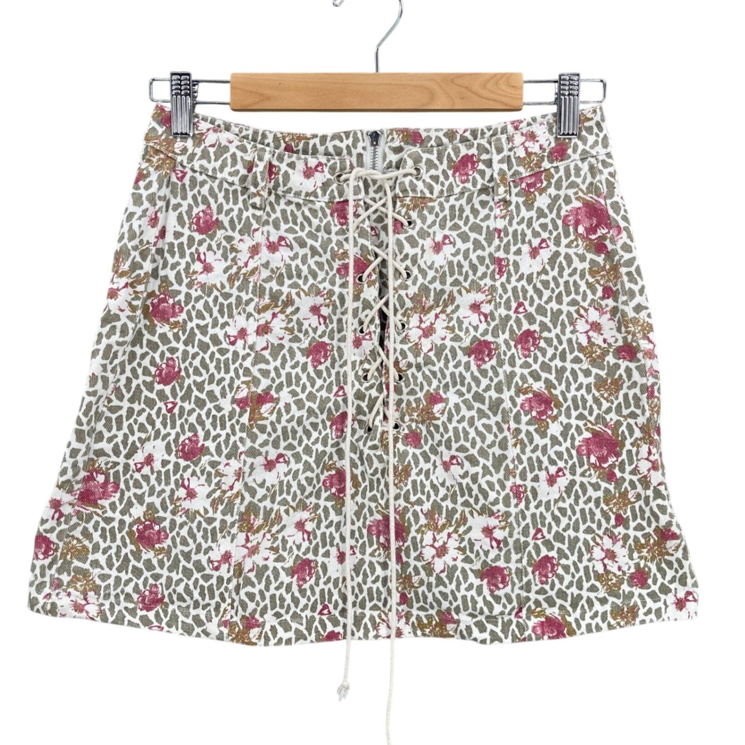 Umgee Lace Up Mini Skirt Cottagecore Boho Festival Skater Party Summer Size L