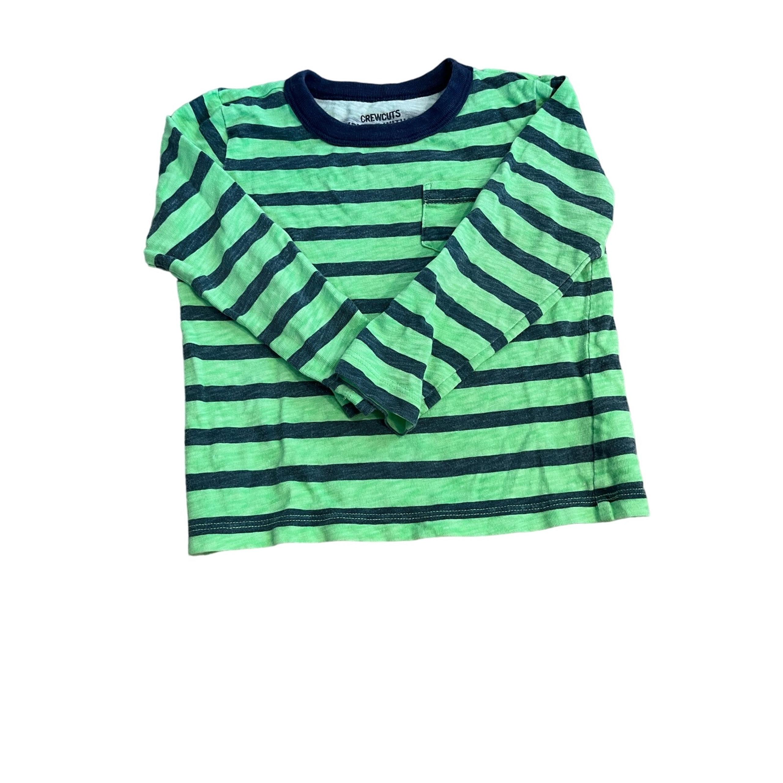 Crewcuts Green and Blue Striped Toddler LS Shirt with Front Pocket, Size 2