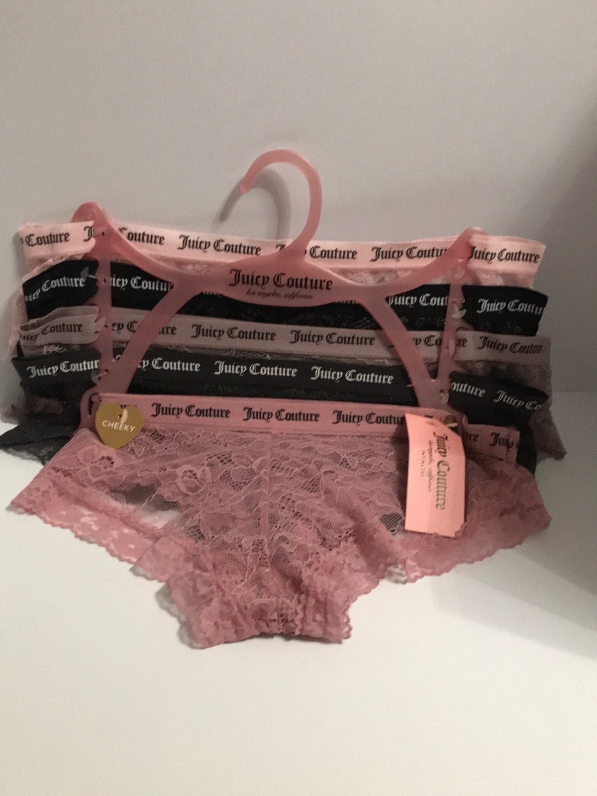 BRAND NEW JUICY COUTURE 5-PACK LACE LOGO CHEEKY PANTIES SIZE M