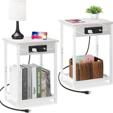 Set of 2 Gray Nightstand w/Charging Station Modern Side Table End Table