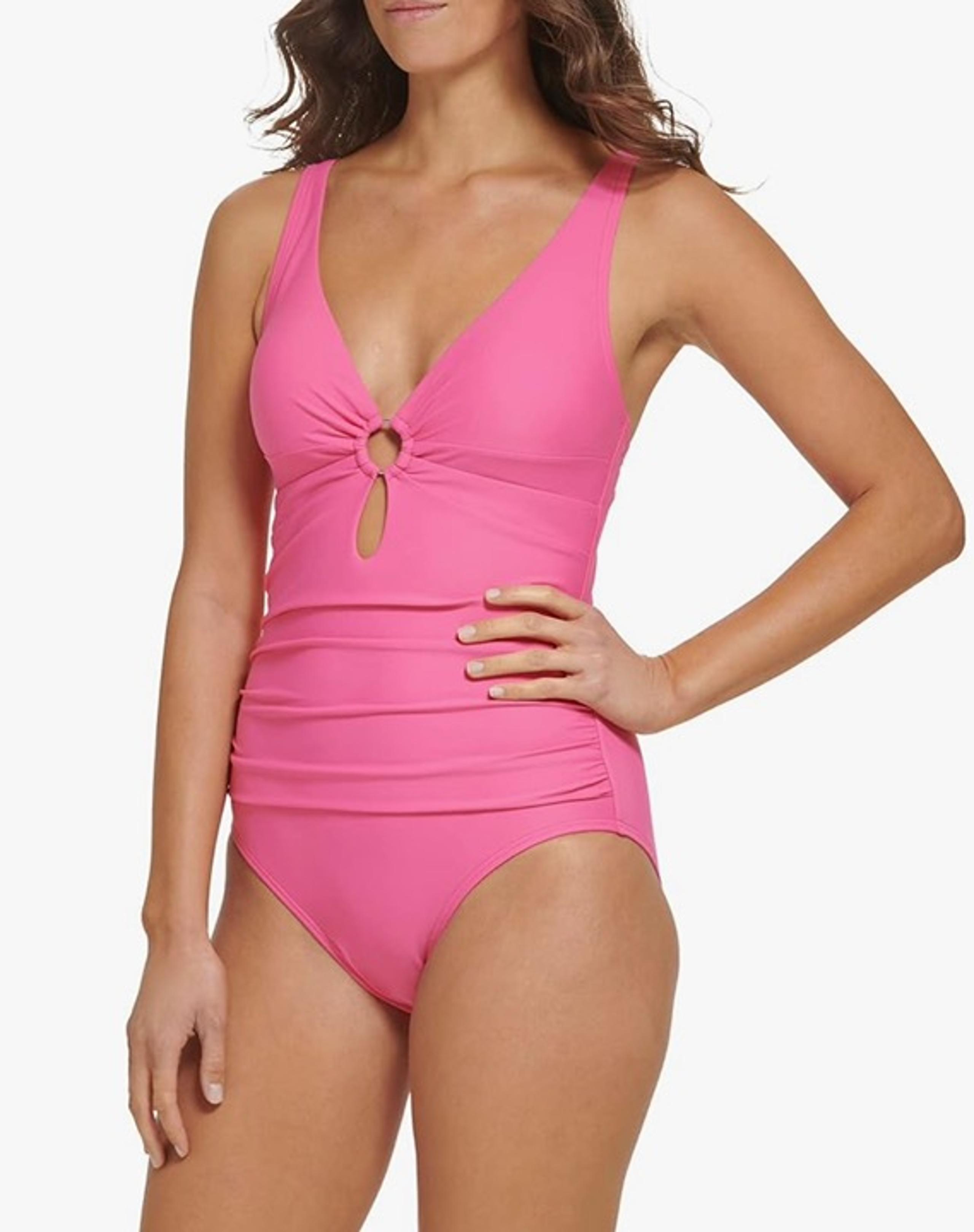 New Women's Tommy Hilfiger Dahlia Pink One Piece Swimsuit Keyhole Ring Size 16