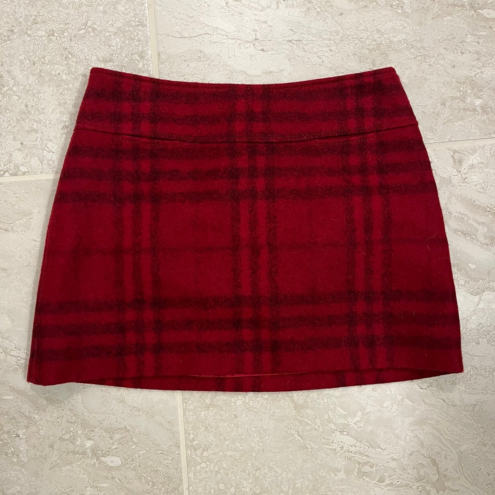 Burberry Wool Mohair Red Check Skirt Size 10