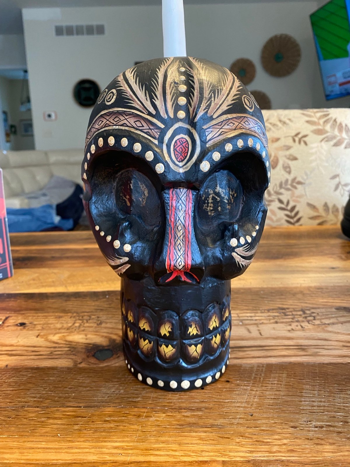 Carved wood hand painted decorative tribal mask