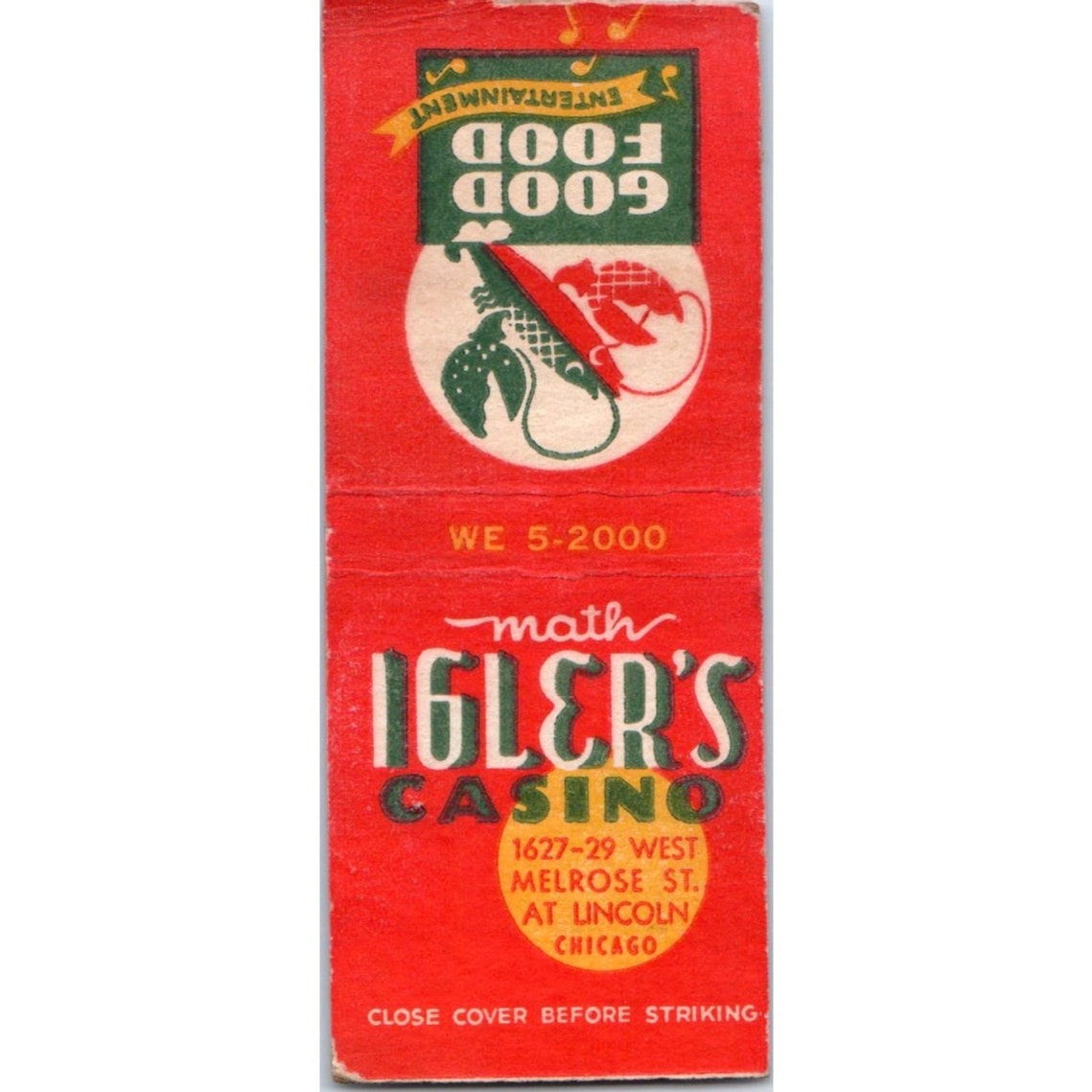 Math Igler's Casino Chicago Vintage Matchbook Cover SF4-Y4