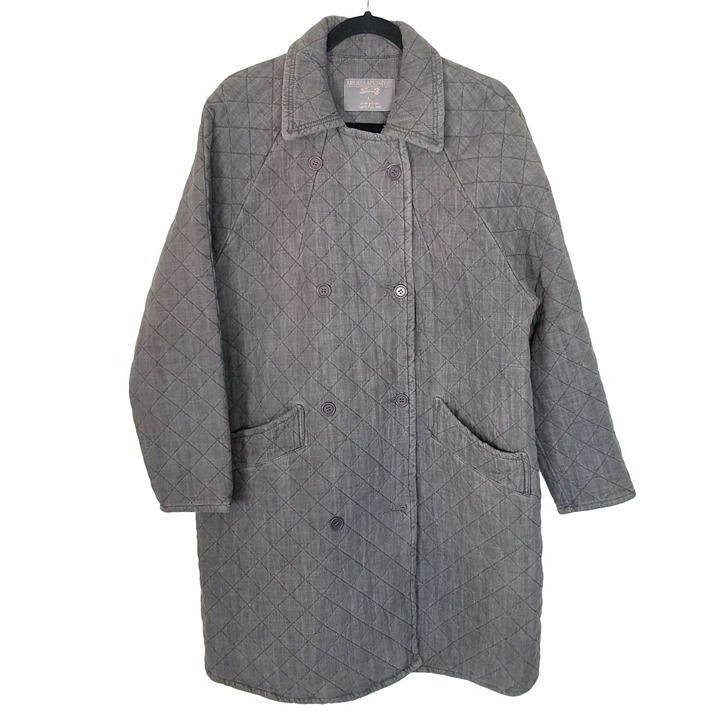 Melissa McCarthy Seven7 Womens L Gray Quilted Double Breasted Coat Jacket Pocket