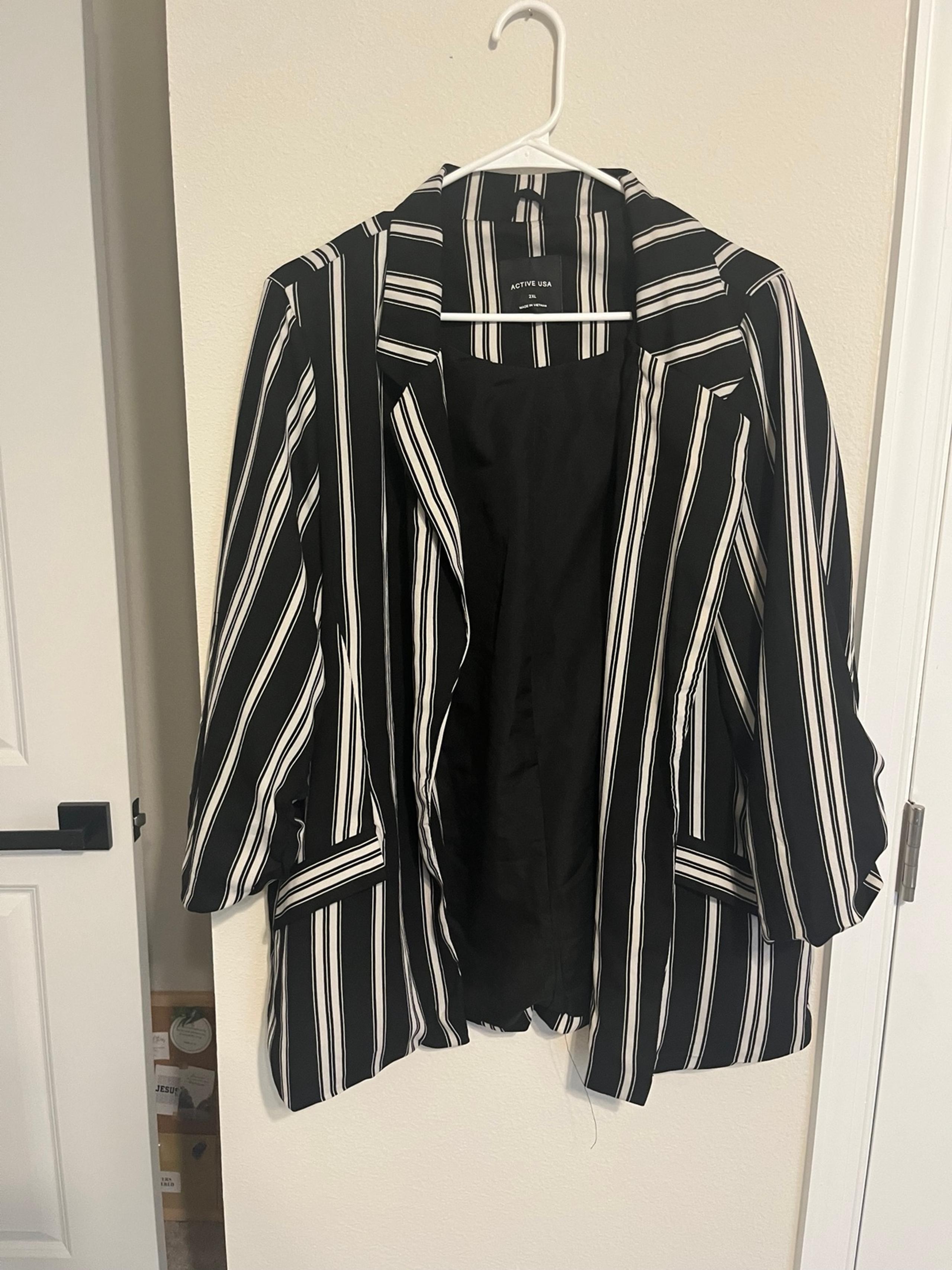 Black and White Striped Blazor - Active USA Brand