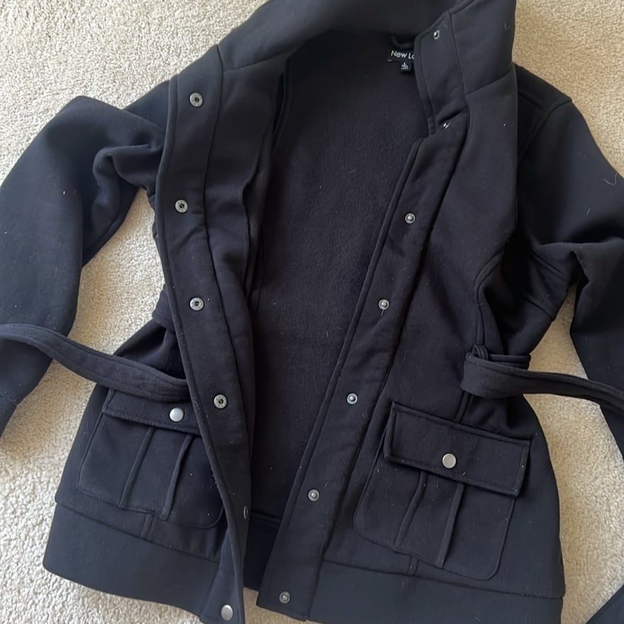 男女兼用 Stylish Black Jacket with Belt. Sz L ジャケット・アウター