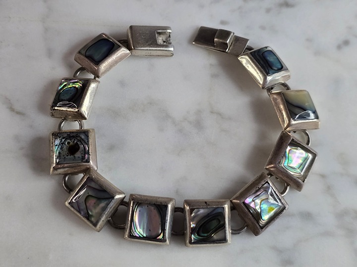 Womens Vintage Estate Sterling Silver Abalone Bracelet 36.6g E7523