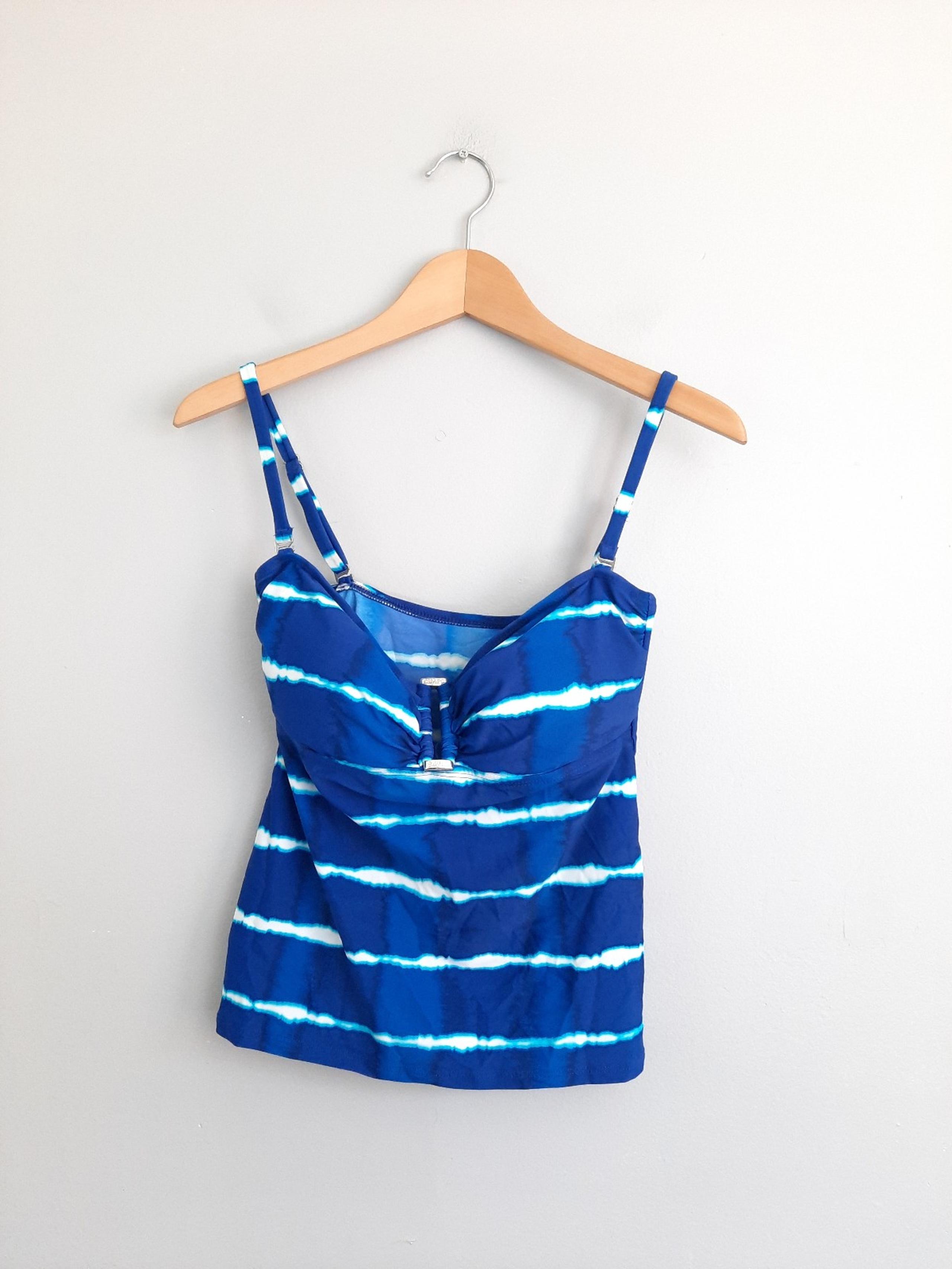 Chaps Blue Striped Tankini Bathing Suit Top