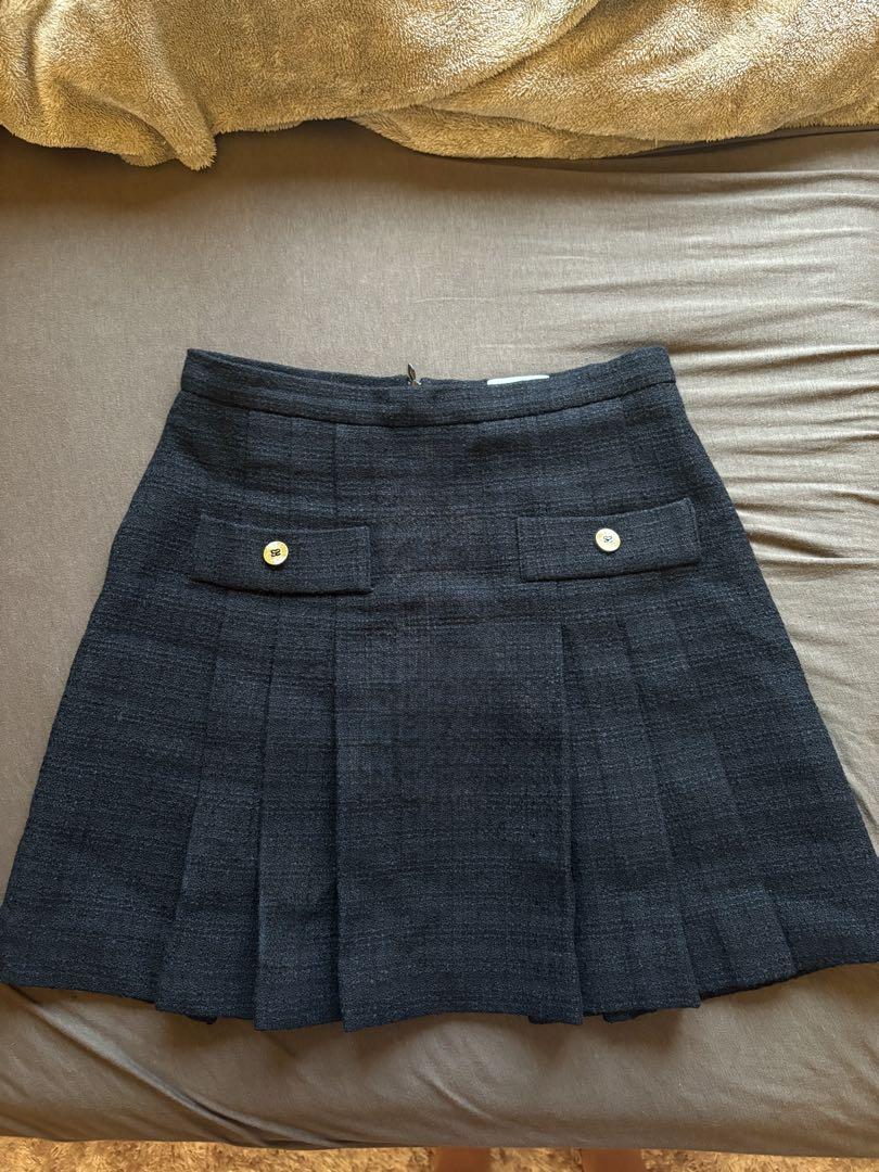 Sandro Pleated Tweed Skirt