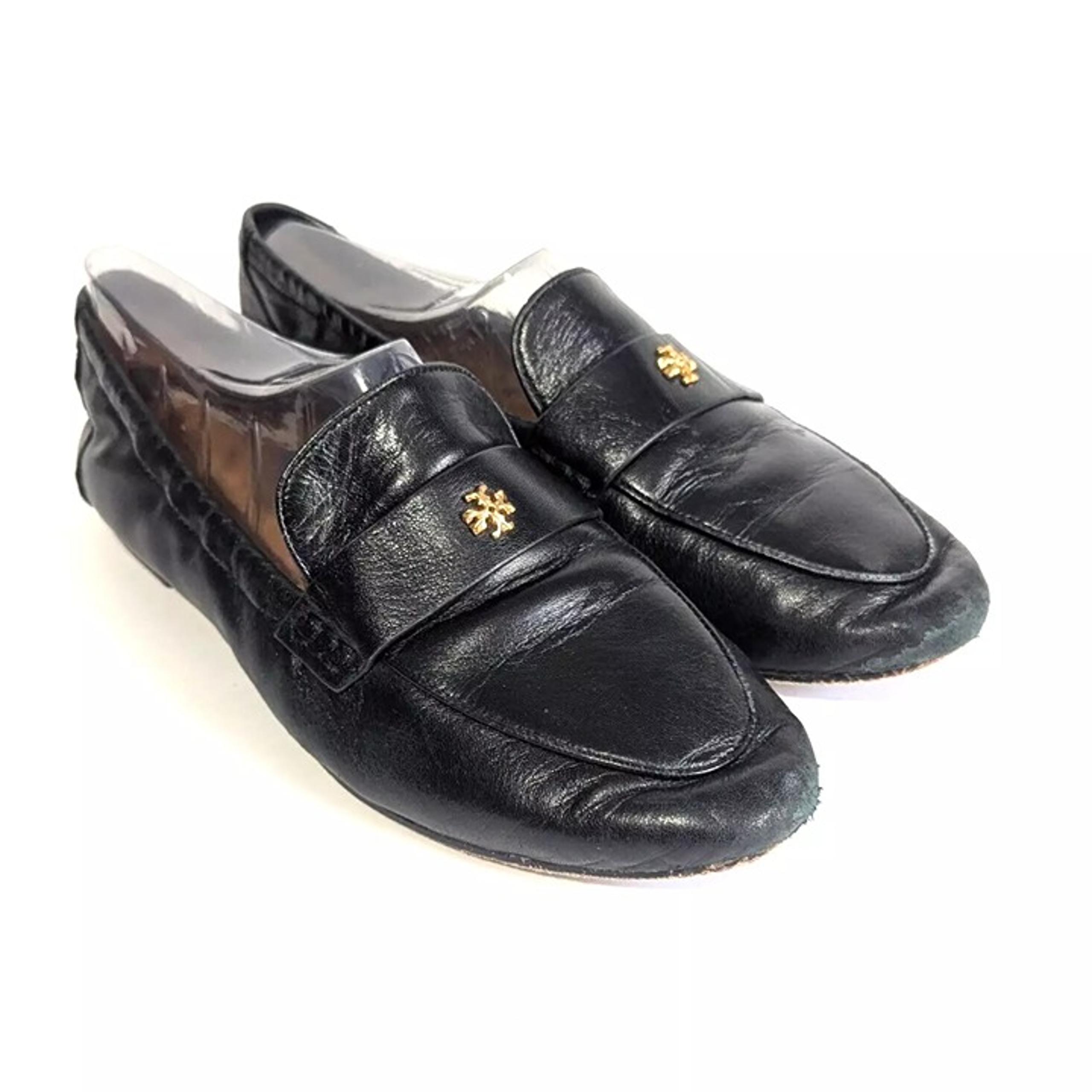 Tory Burch Black Sheep Leather Ballet Loafers Casual Shoe Elastic Womens Size 8M