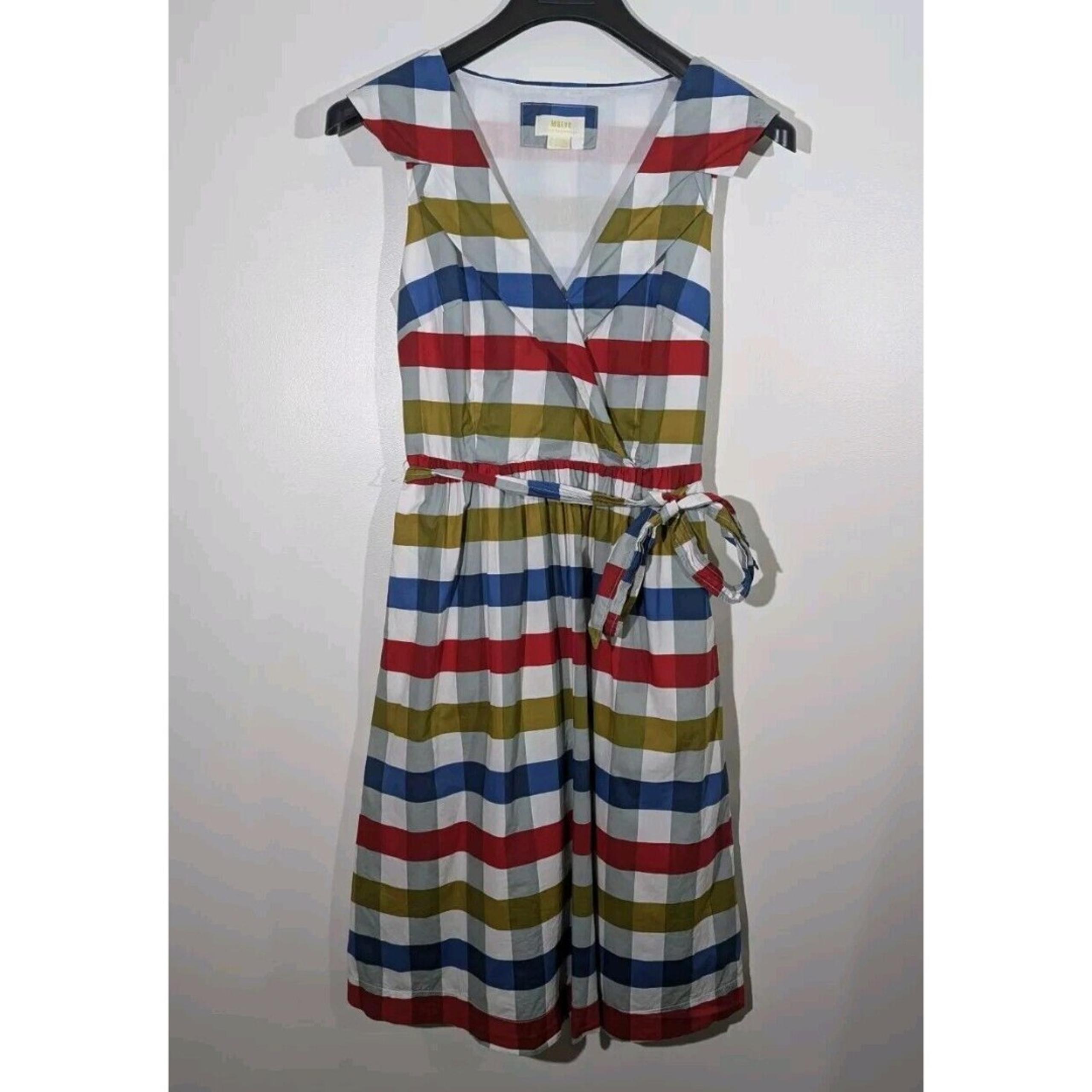 Anthropologie Maeve Cricket Club Big Gingham Check Plaid Dress Size 4 Blue Red