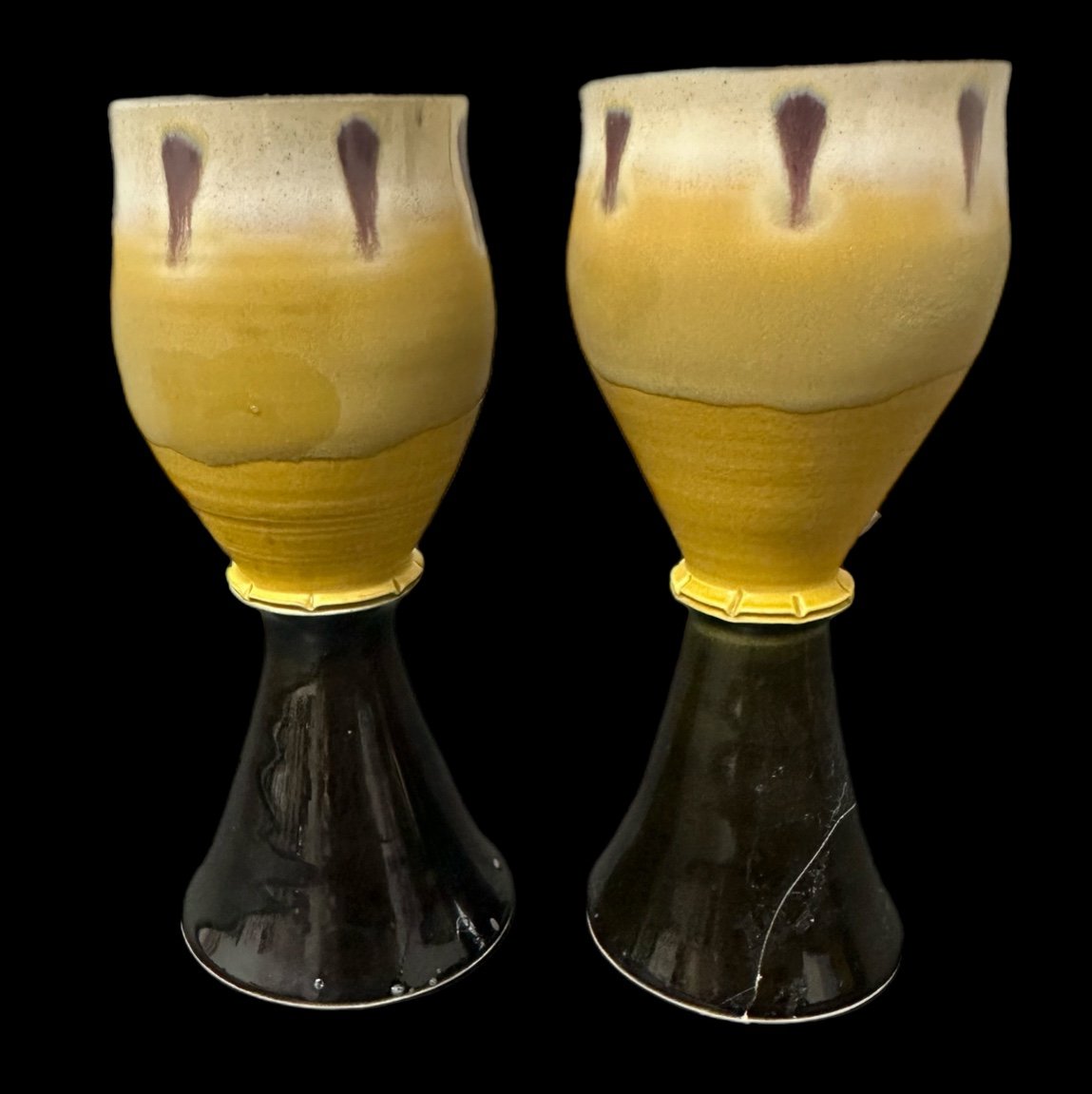 Vintage mid century unusual signed CB pottery goblet with Bell lot of 2
