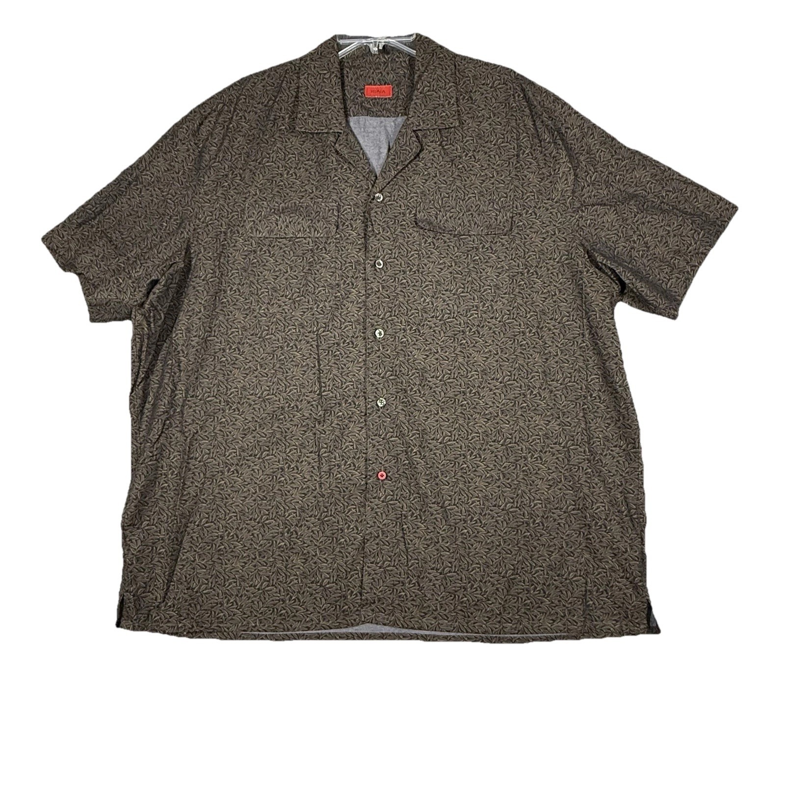 Isaia Button Up Short Sleeve floral print black brown size 46/18.5 Made in Italy