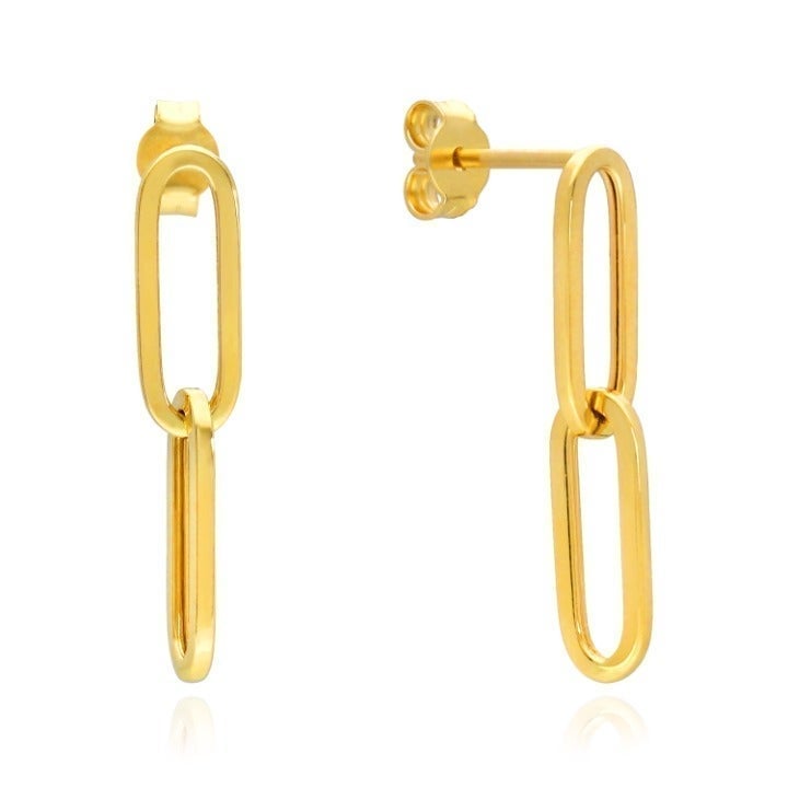 14K Yellow Gold 5mm Paperclip Stud Earrings 25mm
