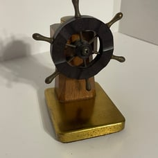 Vintage Nautical Ship Wheel Bookend Wood and Brass 1940’s RARE
