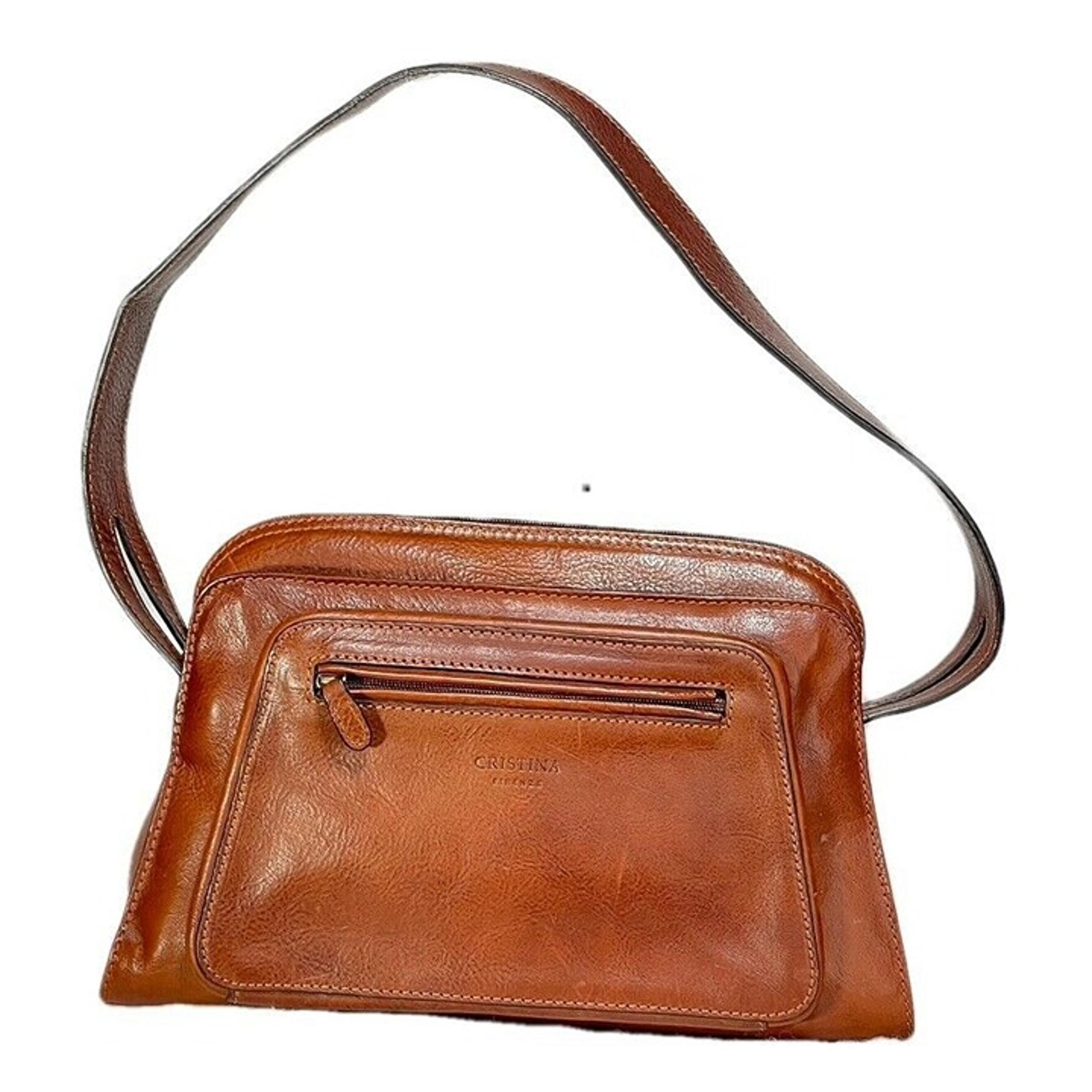 CHRISTINA FIRENZE Purse Brown Full Grain Leather Hobo Handbag Medium