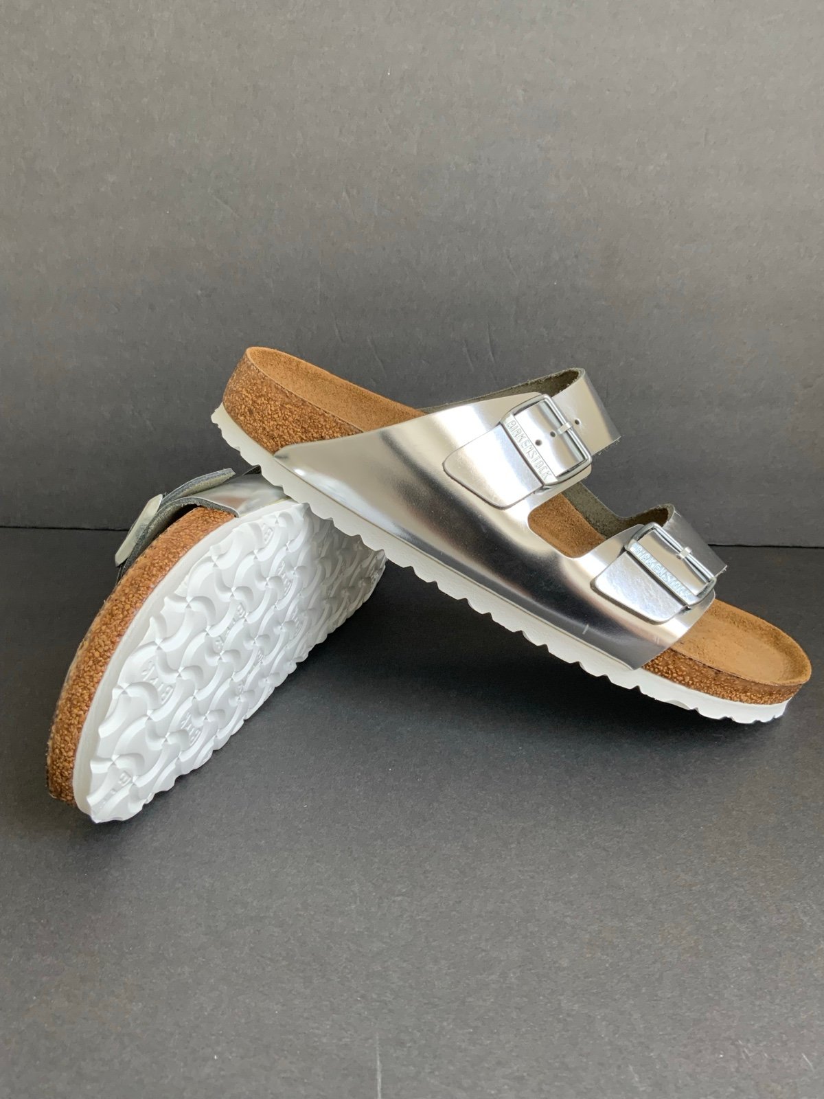 Birkenstock Arizona Soft Footbed Leather Metallic Silver