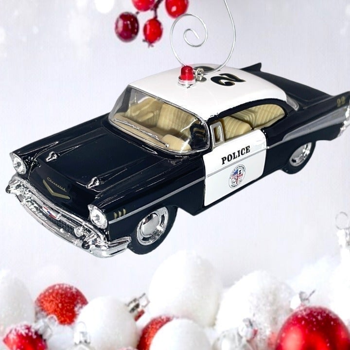 1957 Chevrolet Bel Air Police Cop Car Chevy 5 1/40 Christmas Tree Ornament