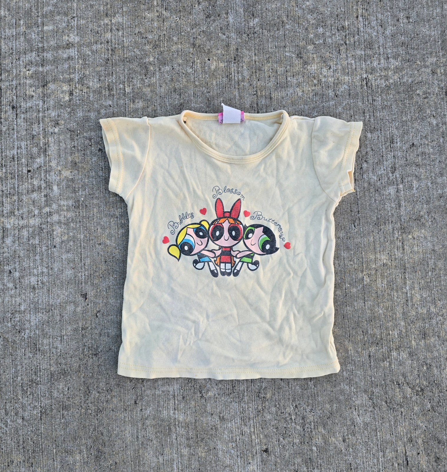 Vtg 90s 2000s Power Puff Girl Shirt Yellow Cartoon Network Rare Baby Tee y2k